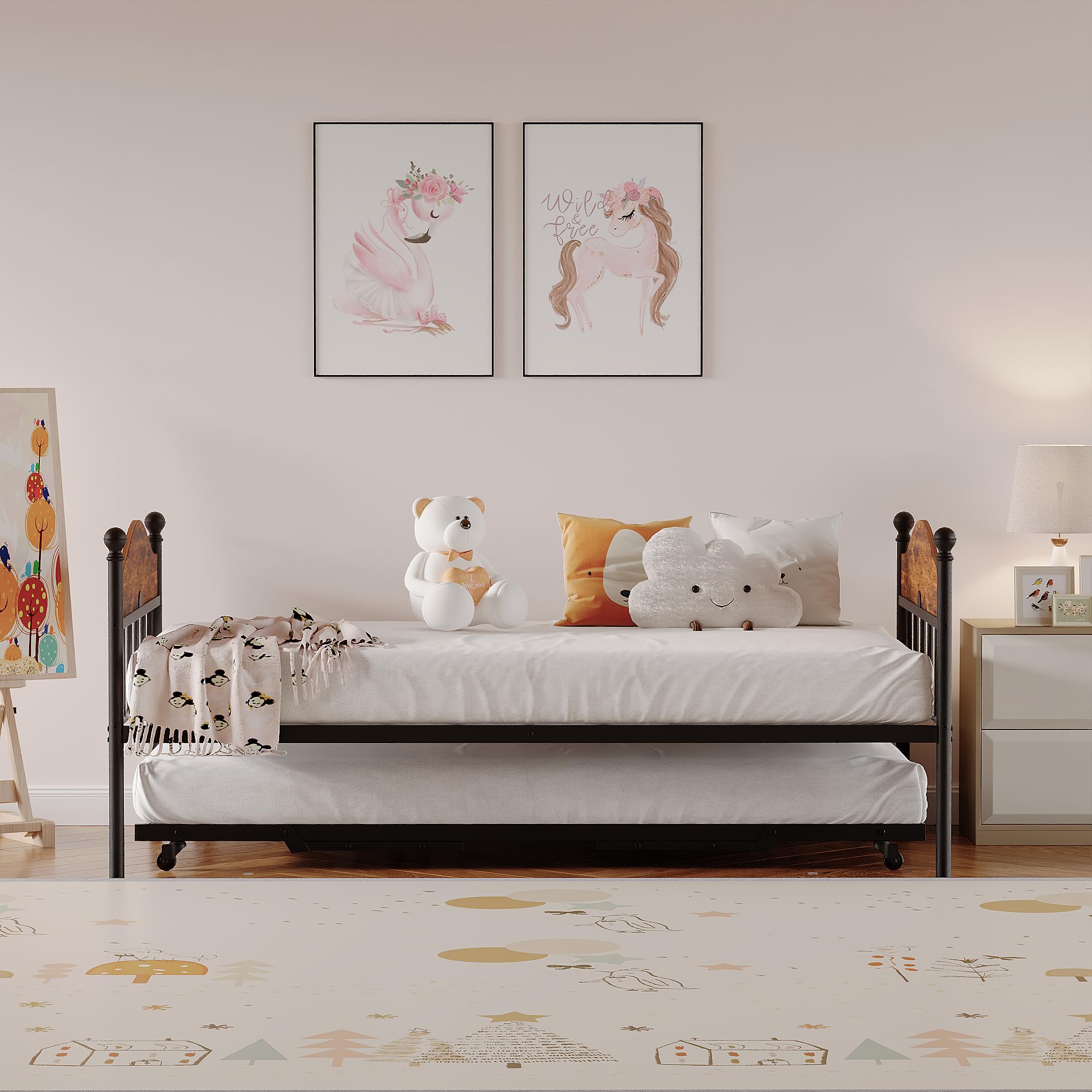 Daybed with Trundle, Metal Twin Size Day Bed