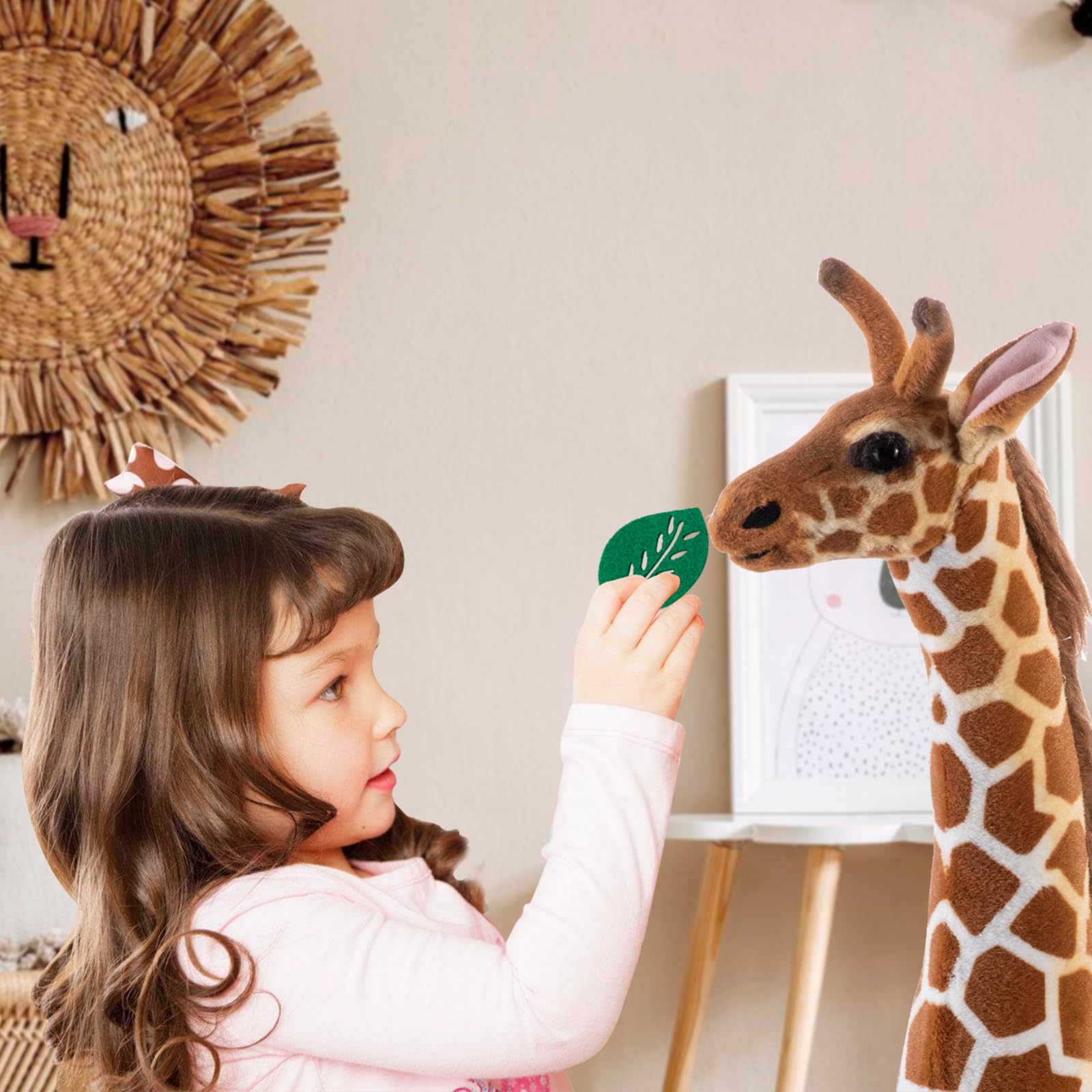 47” Large Giraffe Stuffed Animal Set, Giant Giraffe Plush Toys with Birds, Leaves, Basket