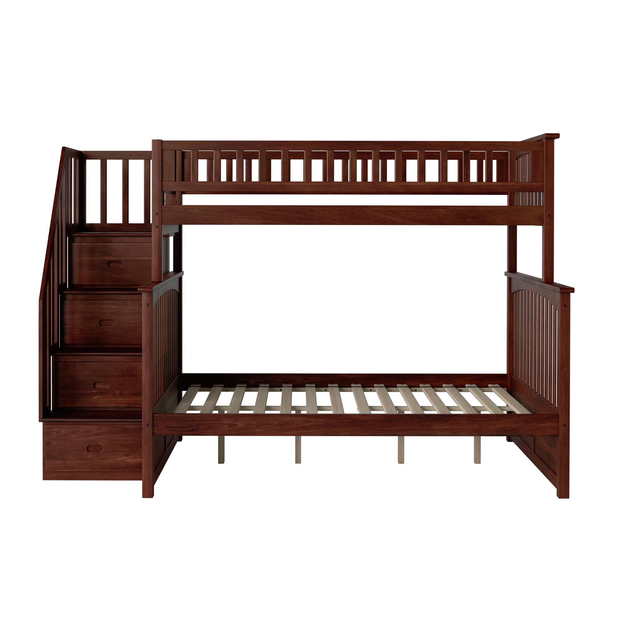 Columbia Twin Over Full Size Staircase Bunk Bed with Charging Station in Walnut