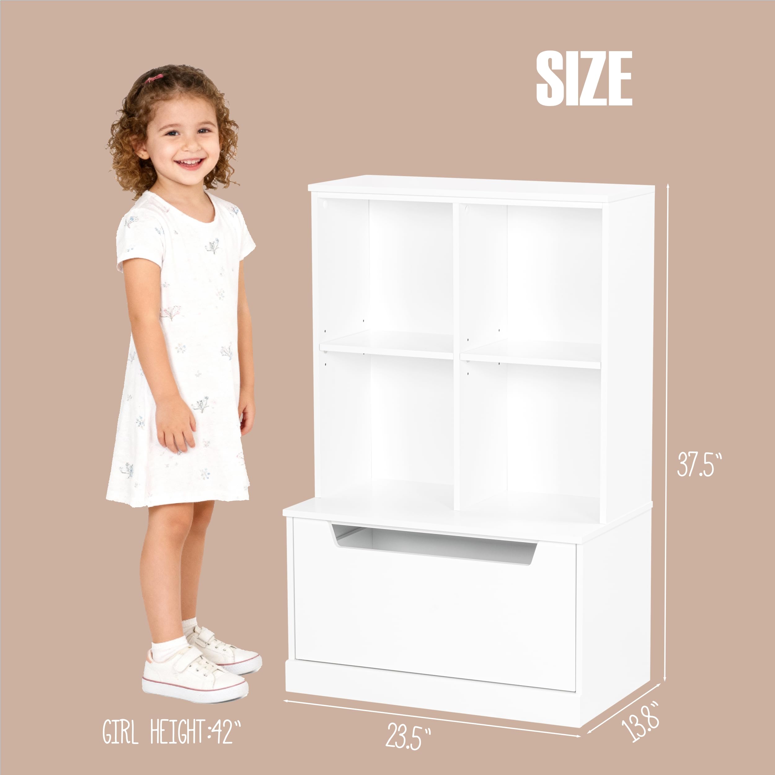Kids Bookshelf and Toy Storage Organizer with Drawer