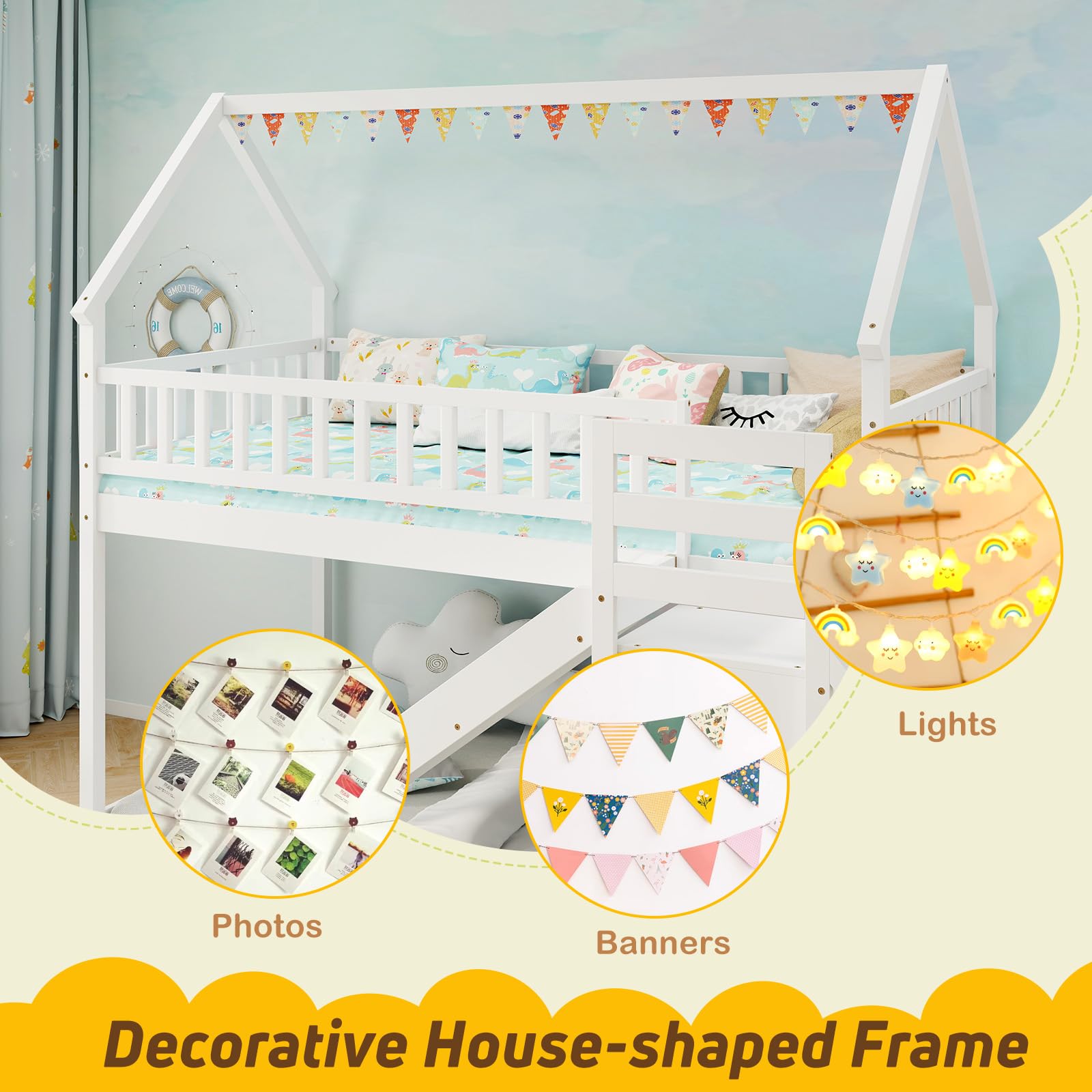 Twin Bunk Bed with Slide and Stairs