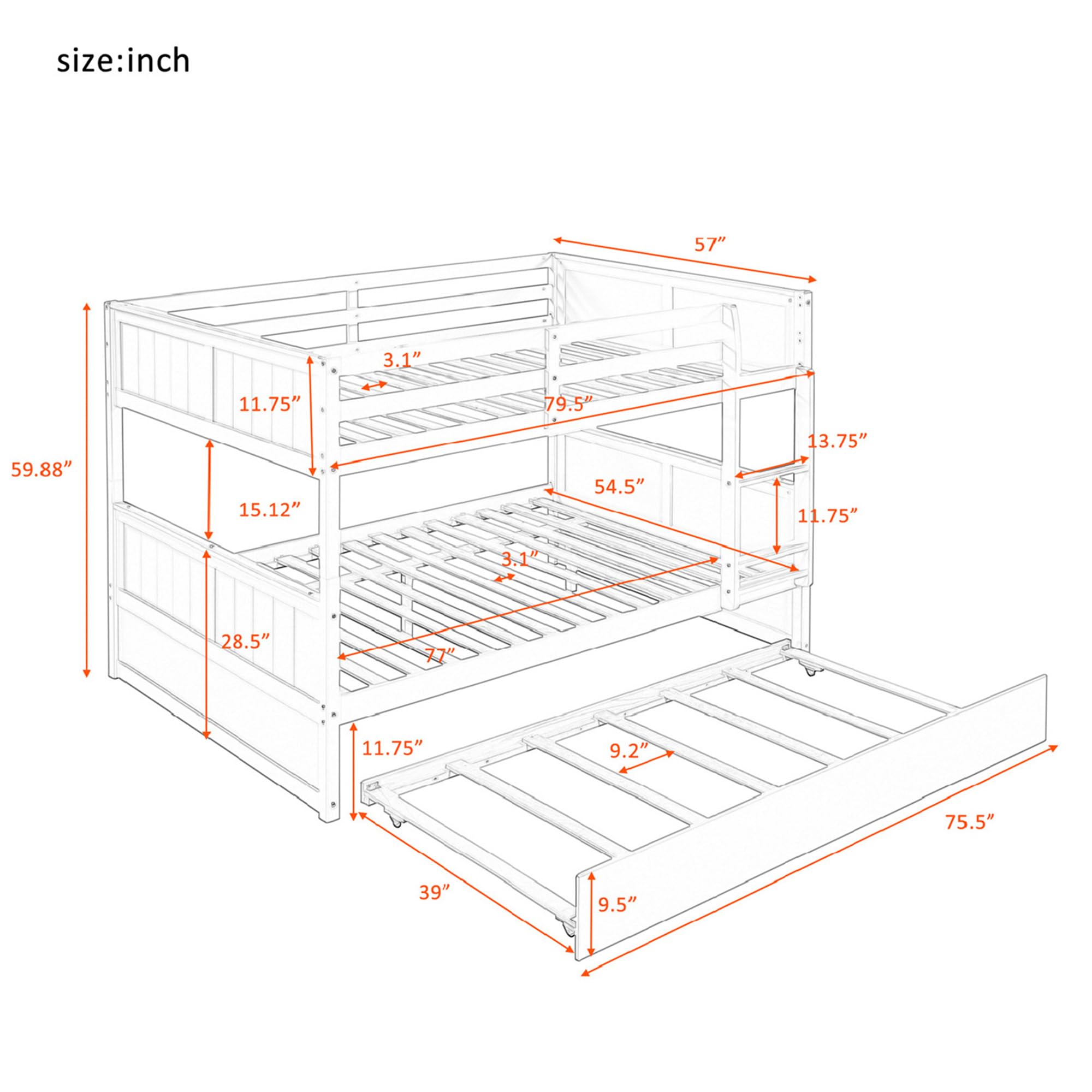 Full Over Full Bunk Bed with Trundle