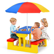 Kids Picnic Table, Toddler Plastic Outdoor Table & Bench Set with Umbrella