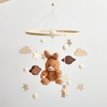 Baby Crib Mobile Bear Nursery Mobile for Boys Girls Teddy Velvet Mobile Nursery