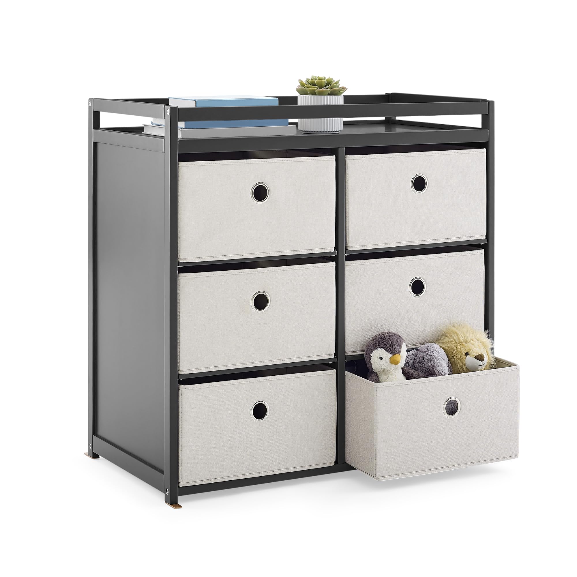 Changing Table with Fabric Storage Bins and Shelves