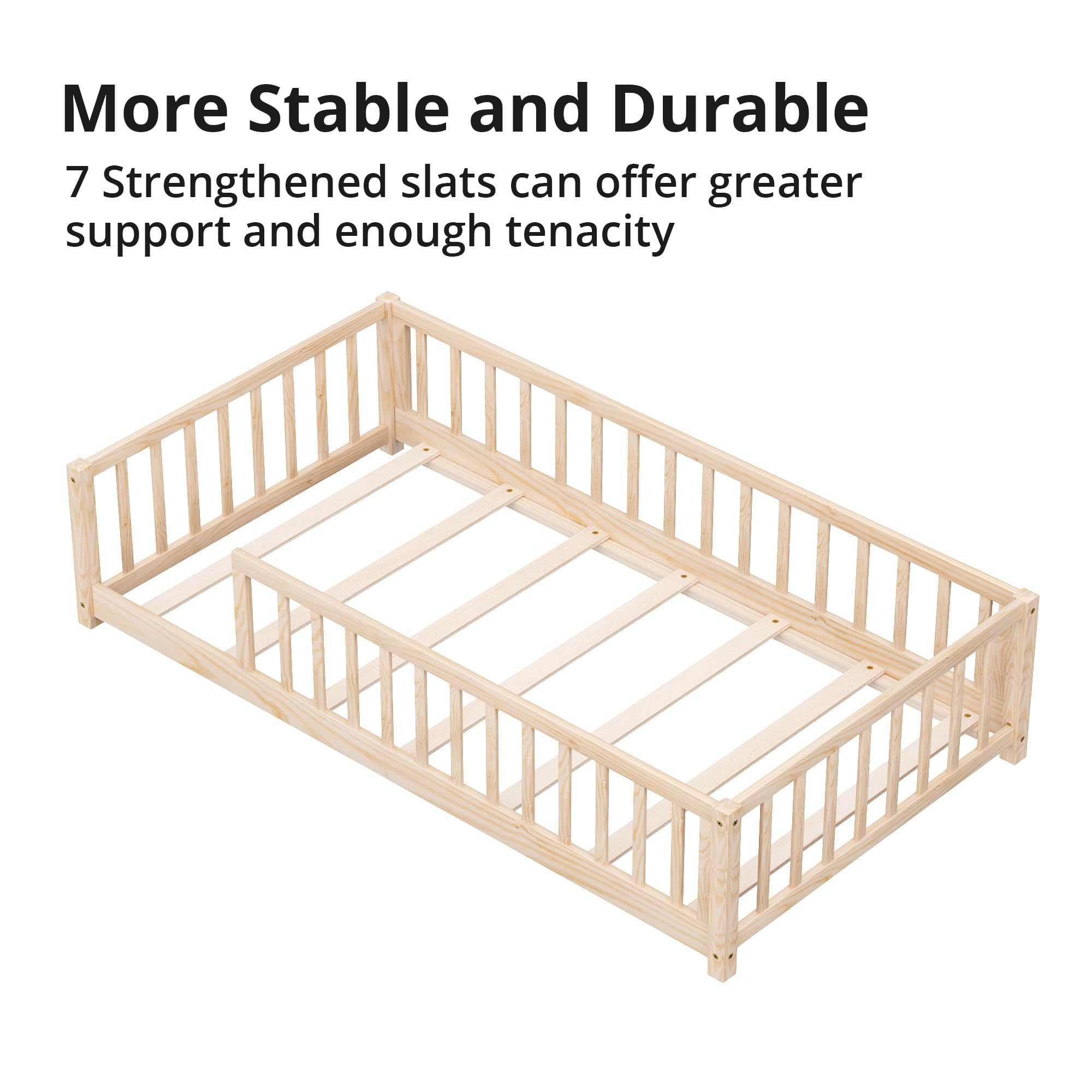 Twin Montessori Floor Bed with Safety Guardrails