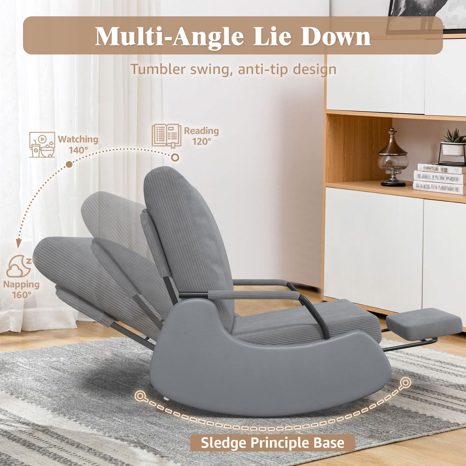 Upholstered Recliner Rocking Chair with Adjustable Backrest and Footrest