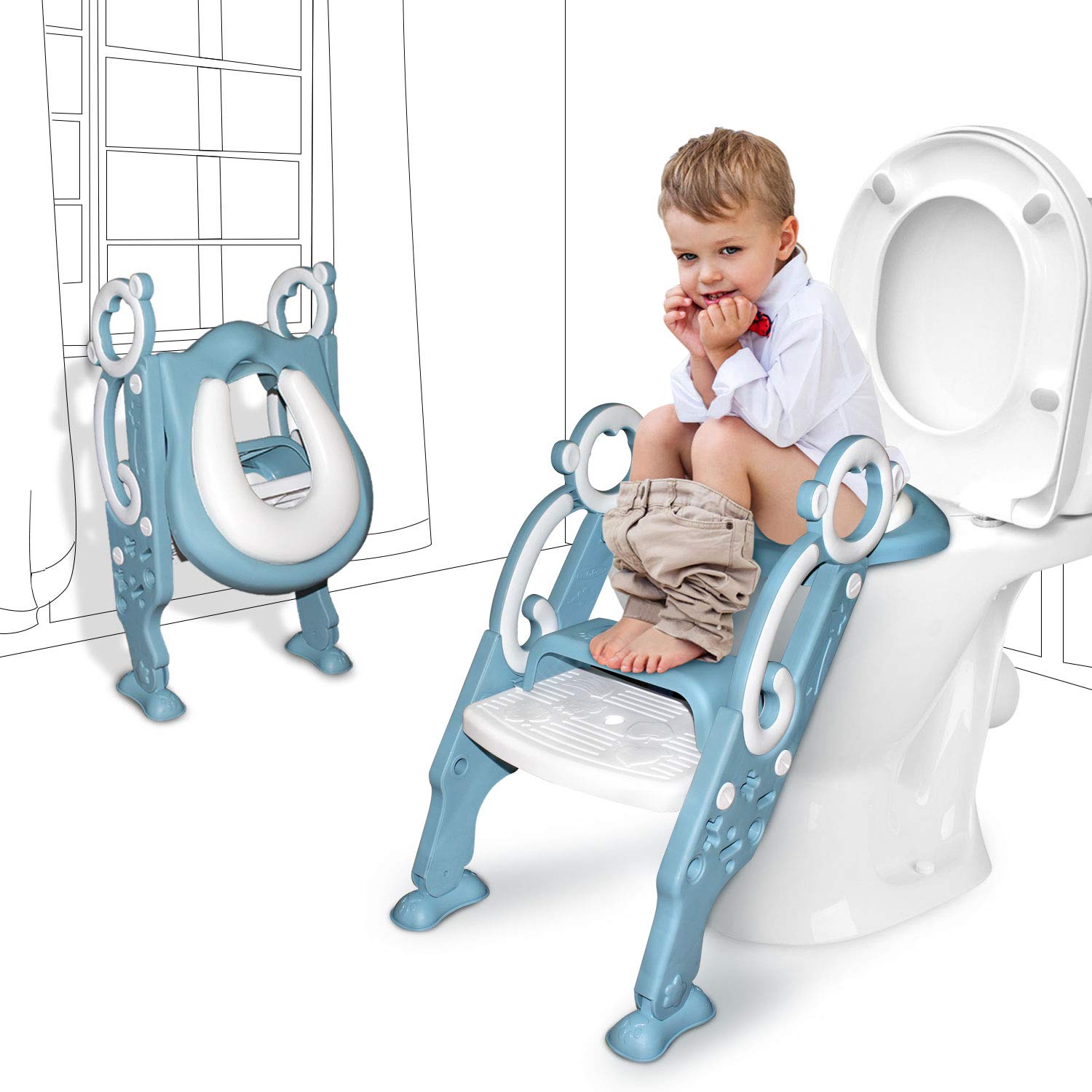 Toddler Potty Training Seat with Step Stool Ladder – Foldable Toilet