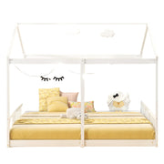 Double Twin Floor Beds for 2 Kids, Wood Montessori Bed