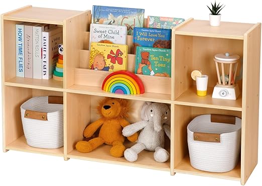 Montessori Bookshelf and Toy Storage Organizer, 2-Tier Horizontal Bookshelf