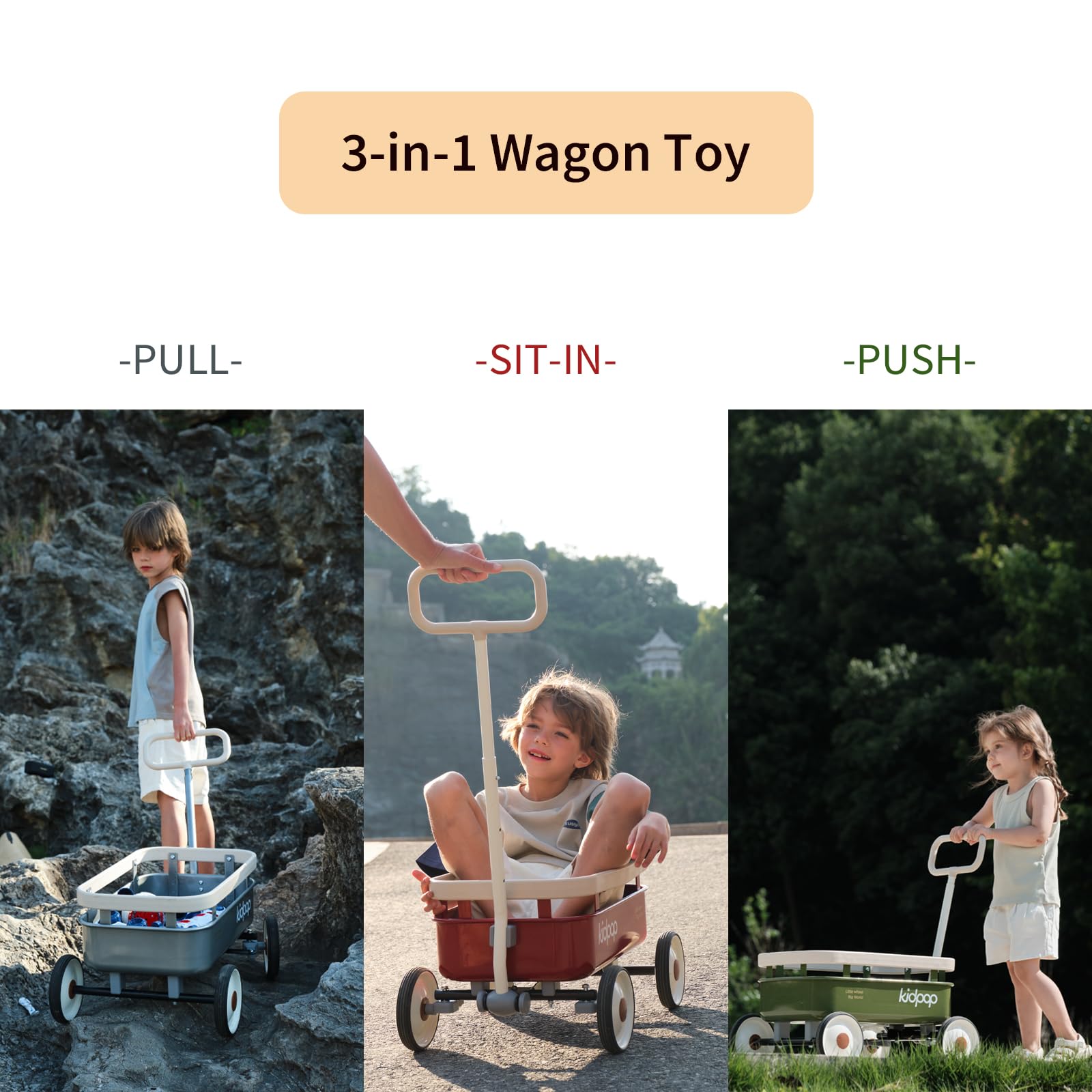 3-in-1 Kids Pull-Along Wagon Push Walker