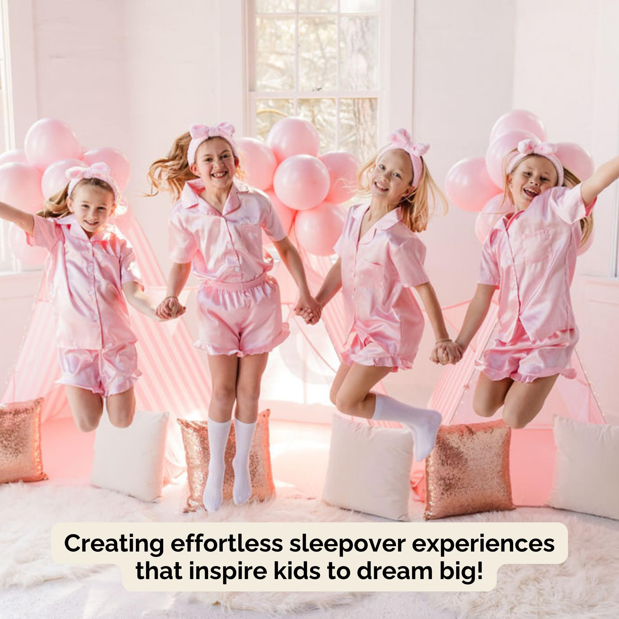 Modern Dreamers Sleepover Teepee Tent Kit for Kids – Indoor & Outdoor Use – Instant Setup, Fairy Lights, and Decorations for Slumber Parties, Backyard Parties, Glamping, and Birthday Events (Pink)