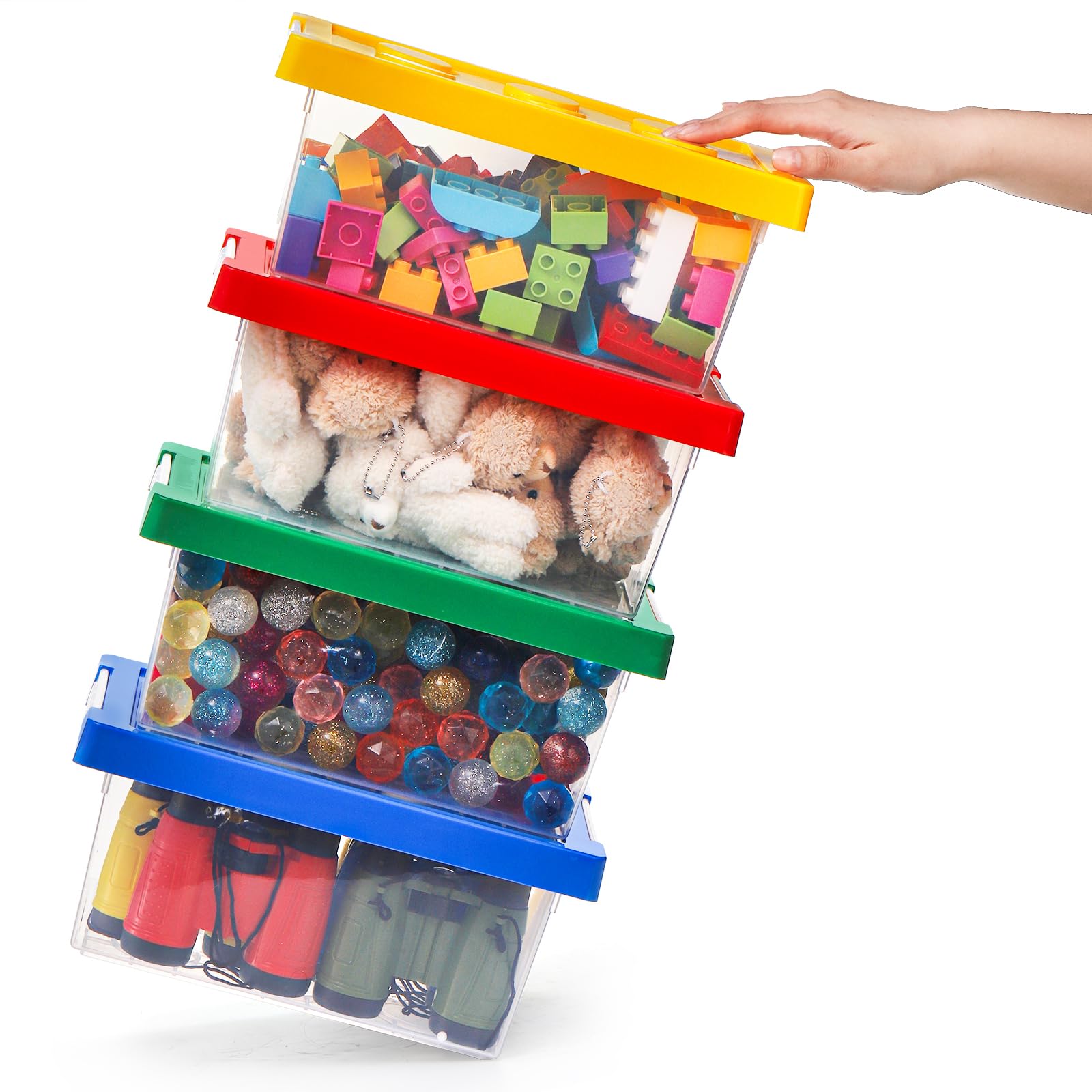6QT Stackable Toy Storage Containers with Lids - 4 Pack Brick Shaped Organizer Bins