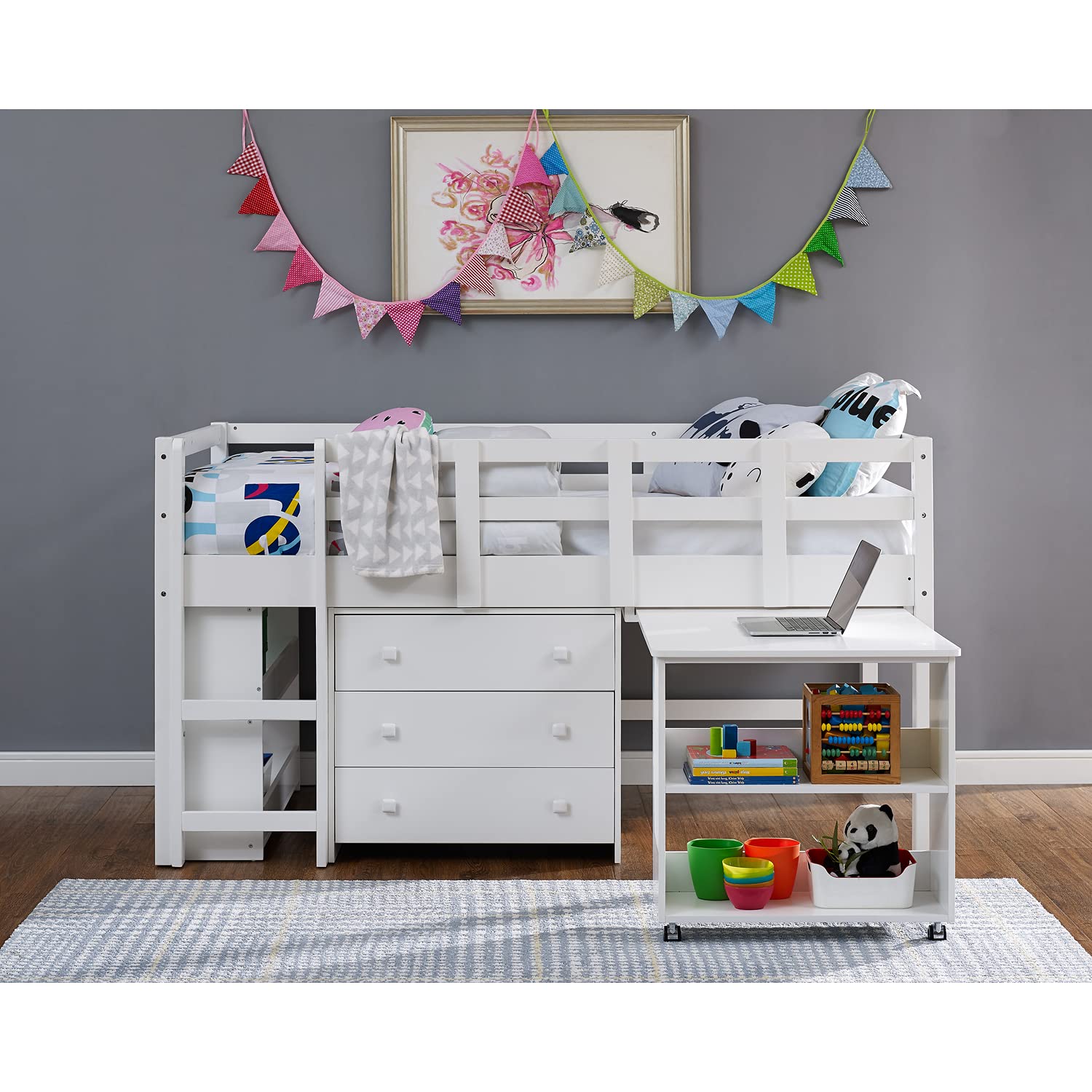 Twin Size Loft Bed with Desk and Storage