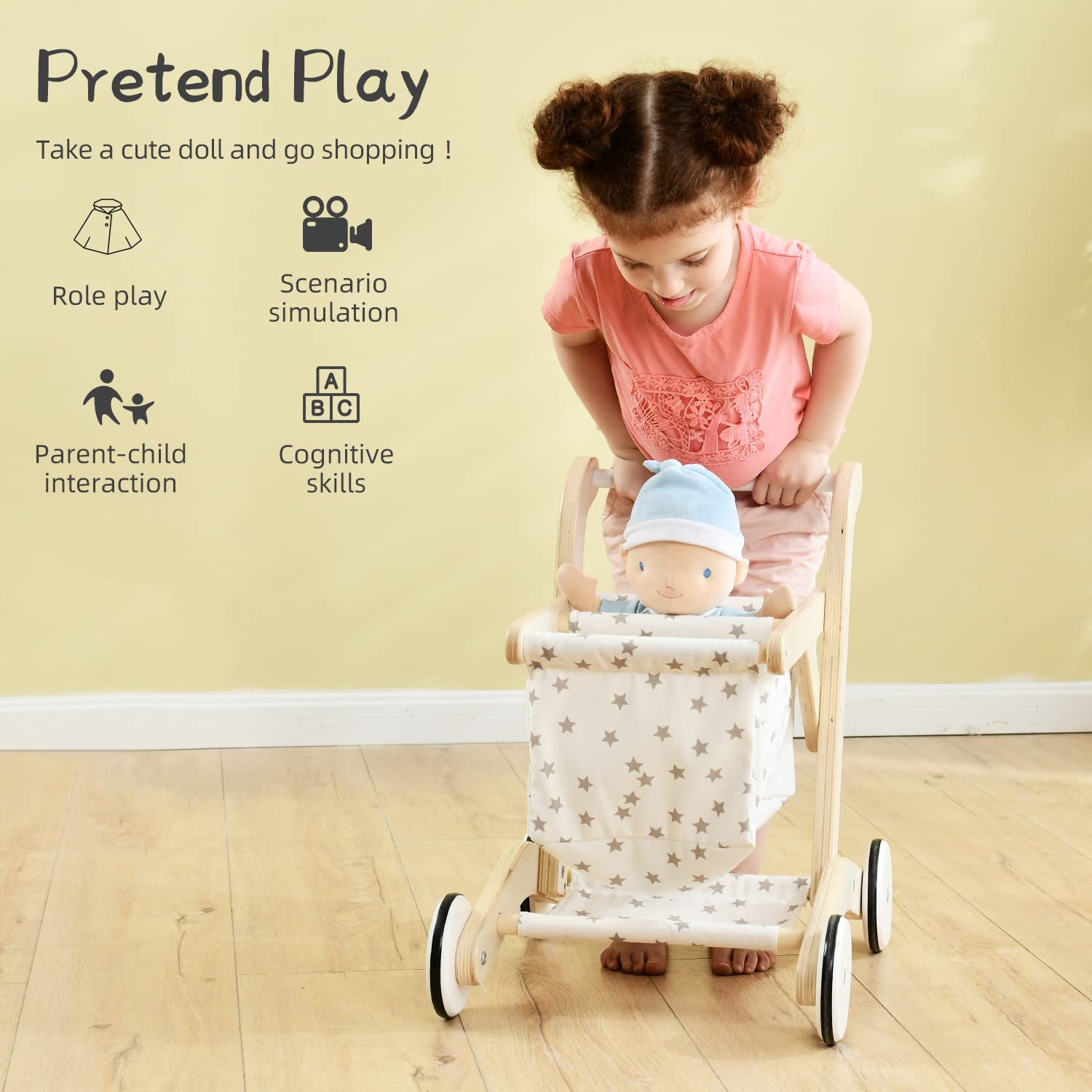 Wooden Baby Push Walker Shopping Cart