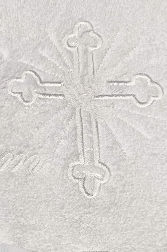 White Baptism Towel for Boys and Girls - 100% Cotton for Christening Godchild Gift LDS