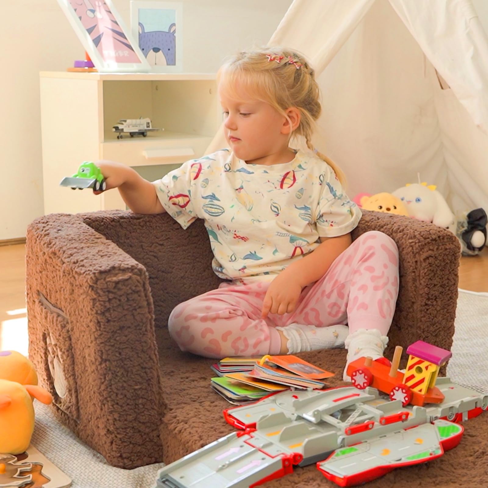 2-in-1 Convertible Toddler Couch with Sherpa Fabric