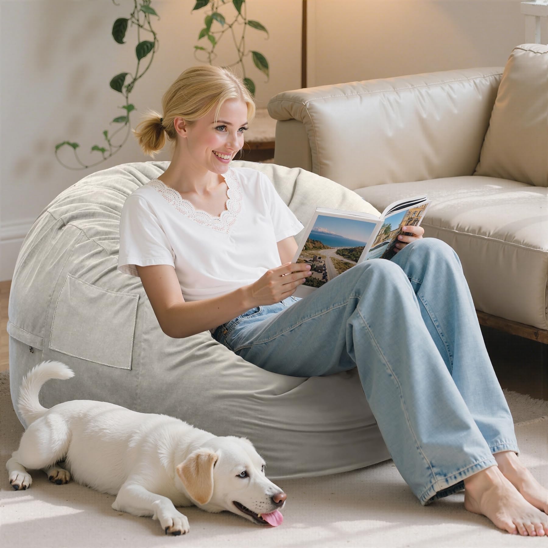 Bean Bag Chair with Memory Foam - 3 Feet Large Beanbag for Kids and Teens