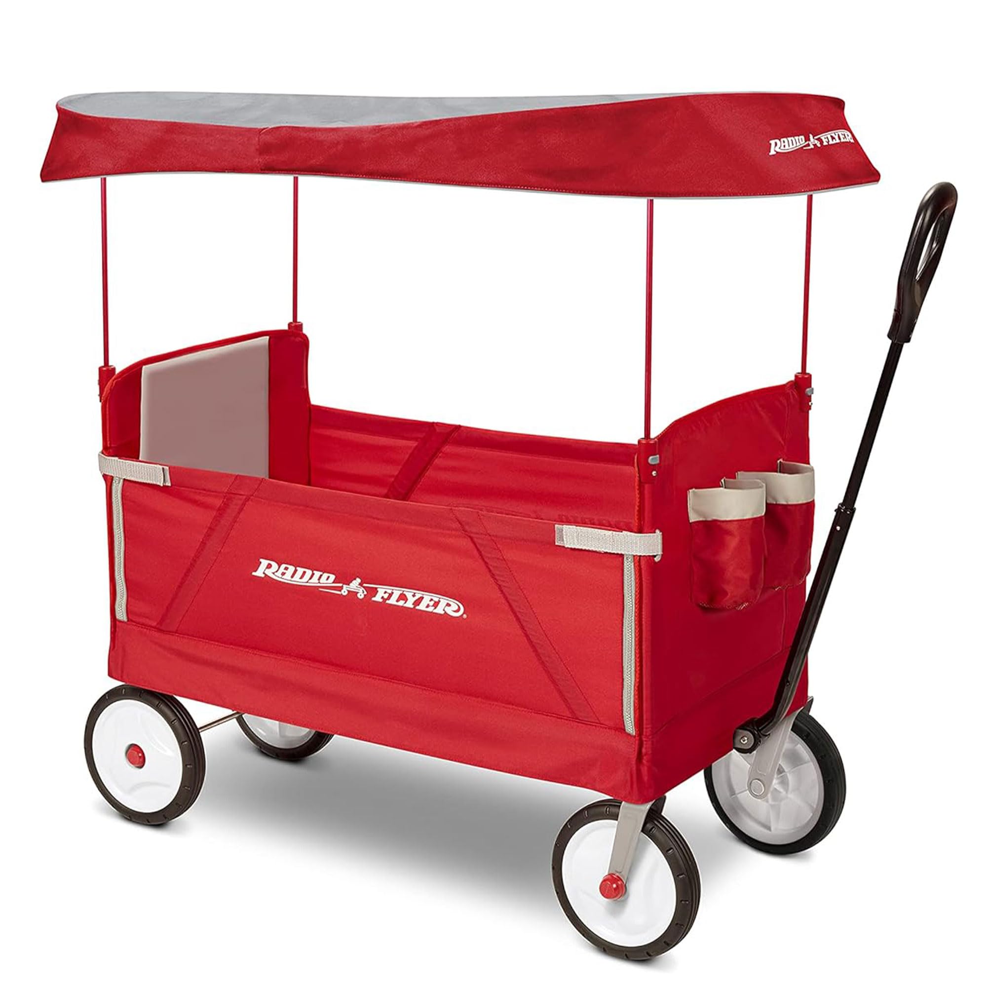 3 in 1 EZ Fold Stroller Wagon with Canopy and Adjustable Handle, Red