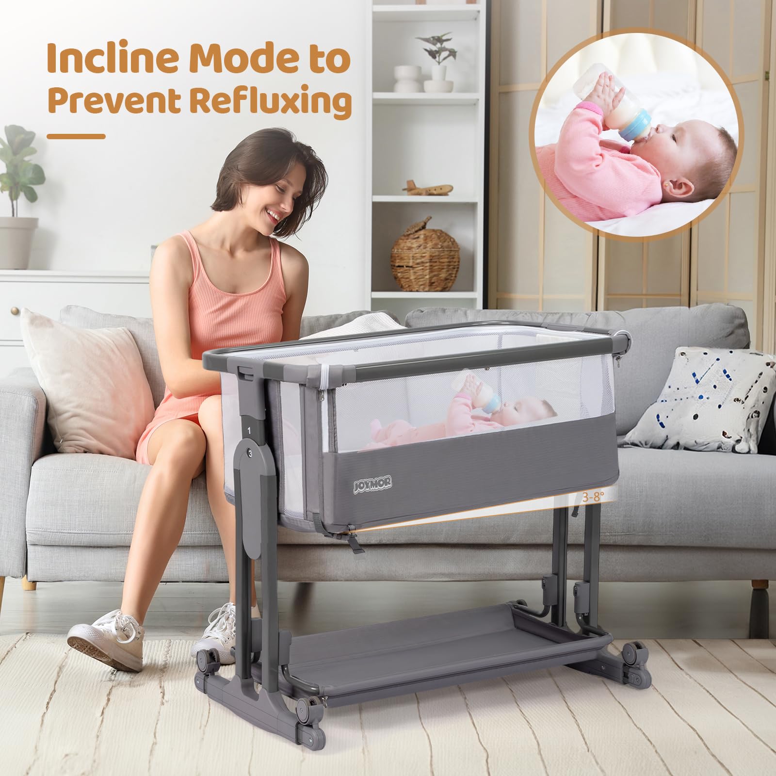 Bedside Baby Bassinet with Adjustable Height