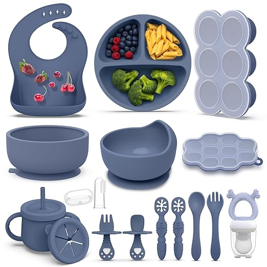 16 Pack Silicone Baby Feeding Set, BPA-Free Baby LED Weaning Supplies