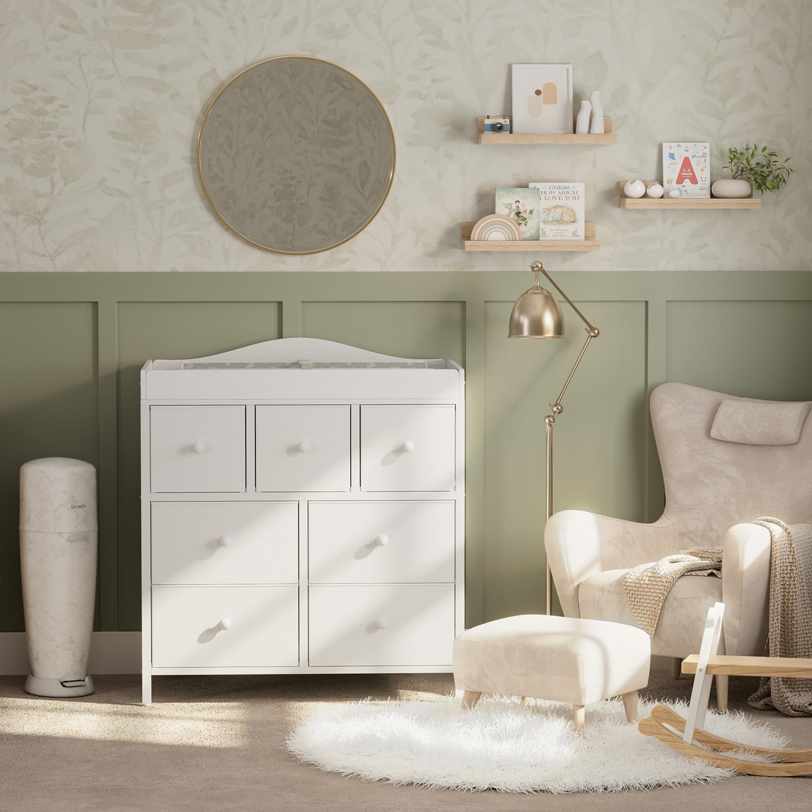Baby Changing Table Dresser with 7 Fabric Drawers