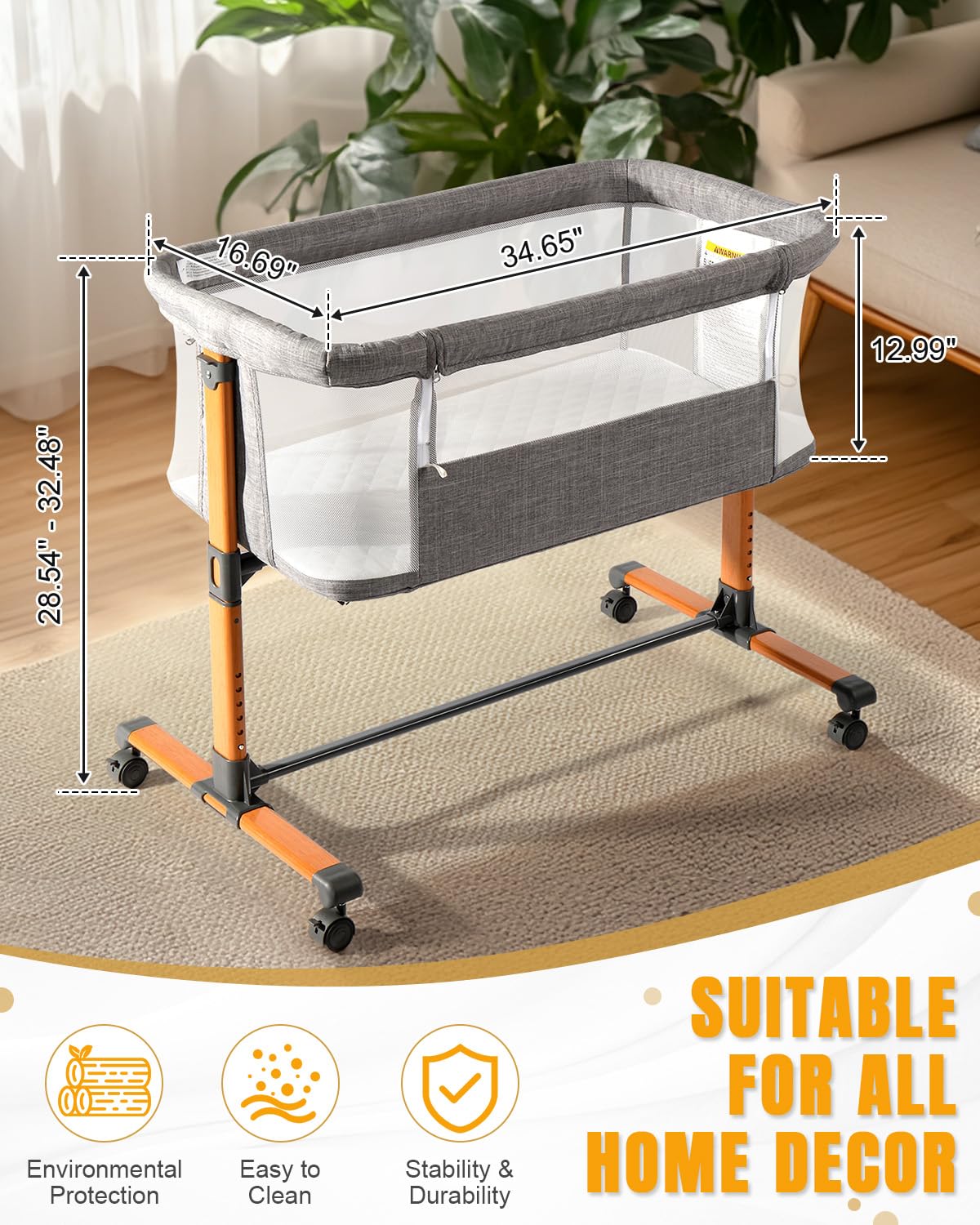 Bedside Baby Bassinet with Adjustable Height