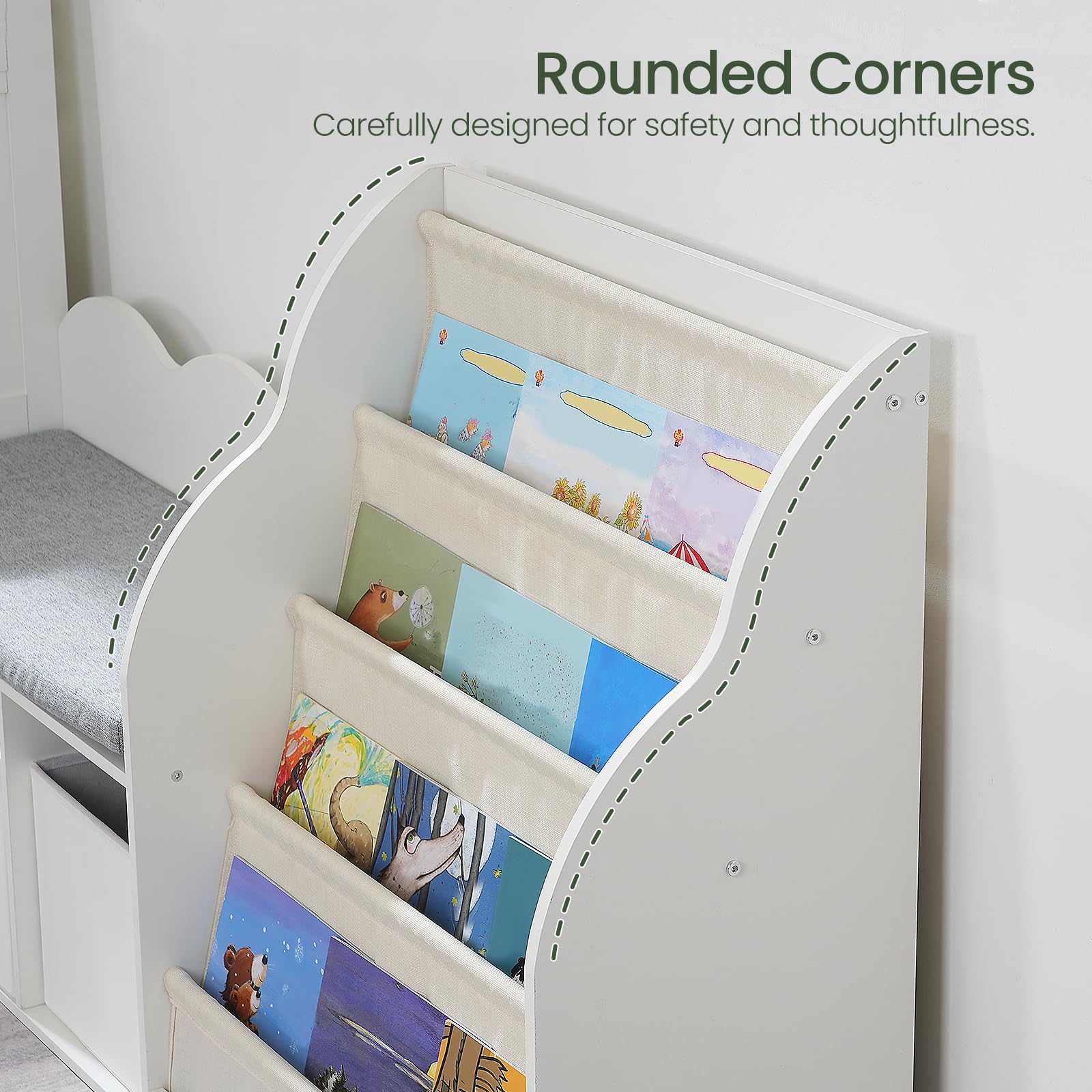 Kids Bookshelf with Reading Nook and Cushioned Seat