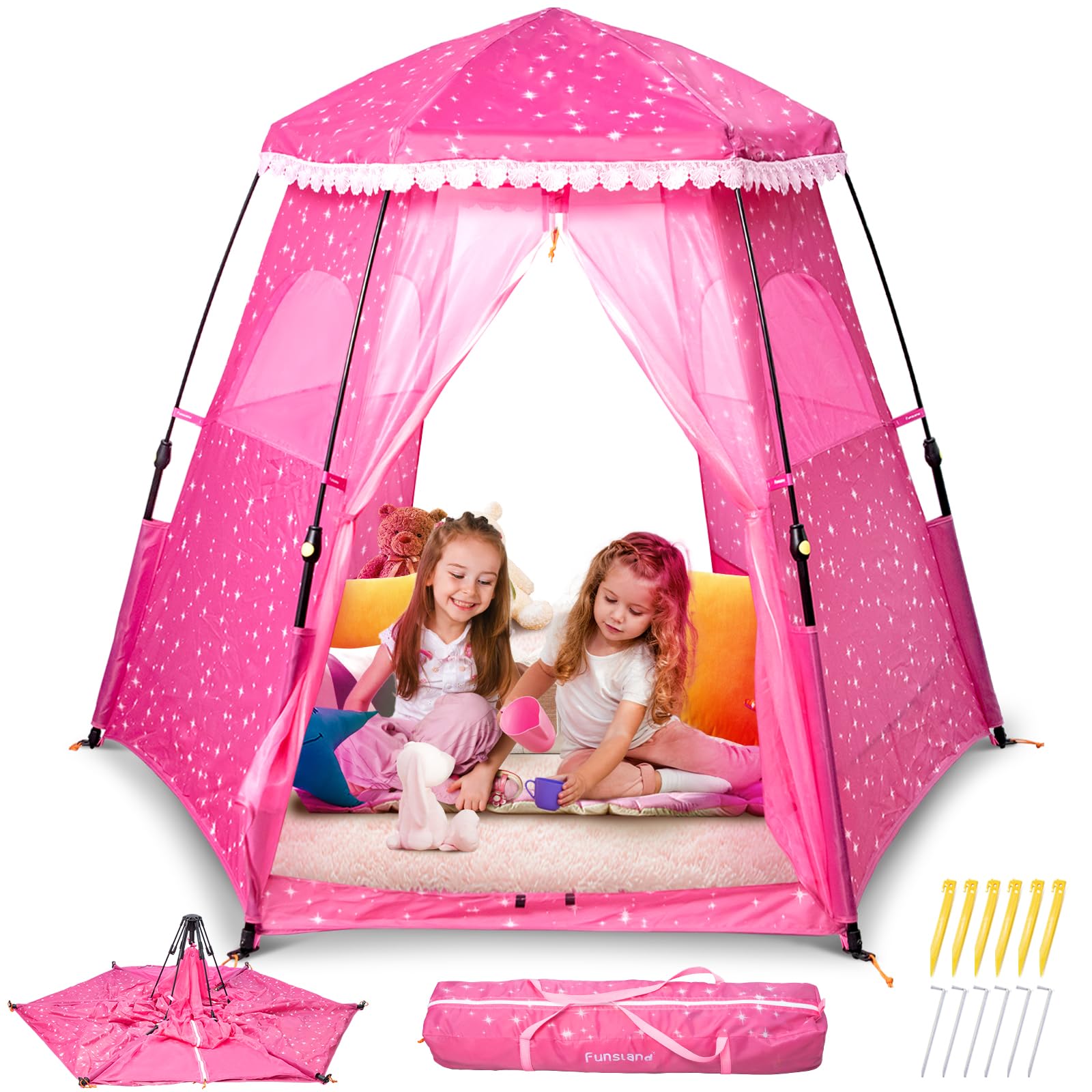 Princess Pop-up Play Tent for Girls: 78"x66" Large Playhouse Castle for Kids Indoor & Outdoor (Pink)