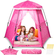 Princess Pop-up Play Tent for Girls: 78"x66" Large Playhouse Castle for Kids Indoor & Outdoor (Pink)