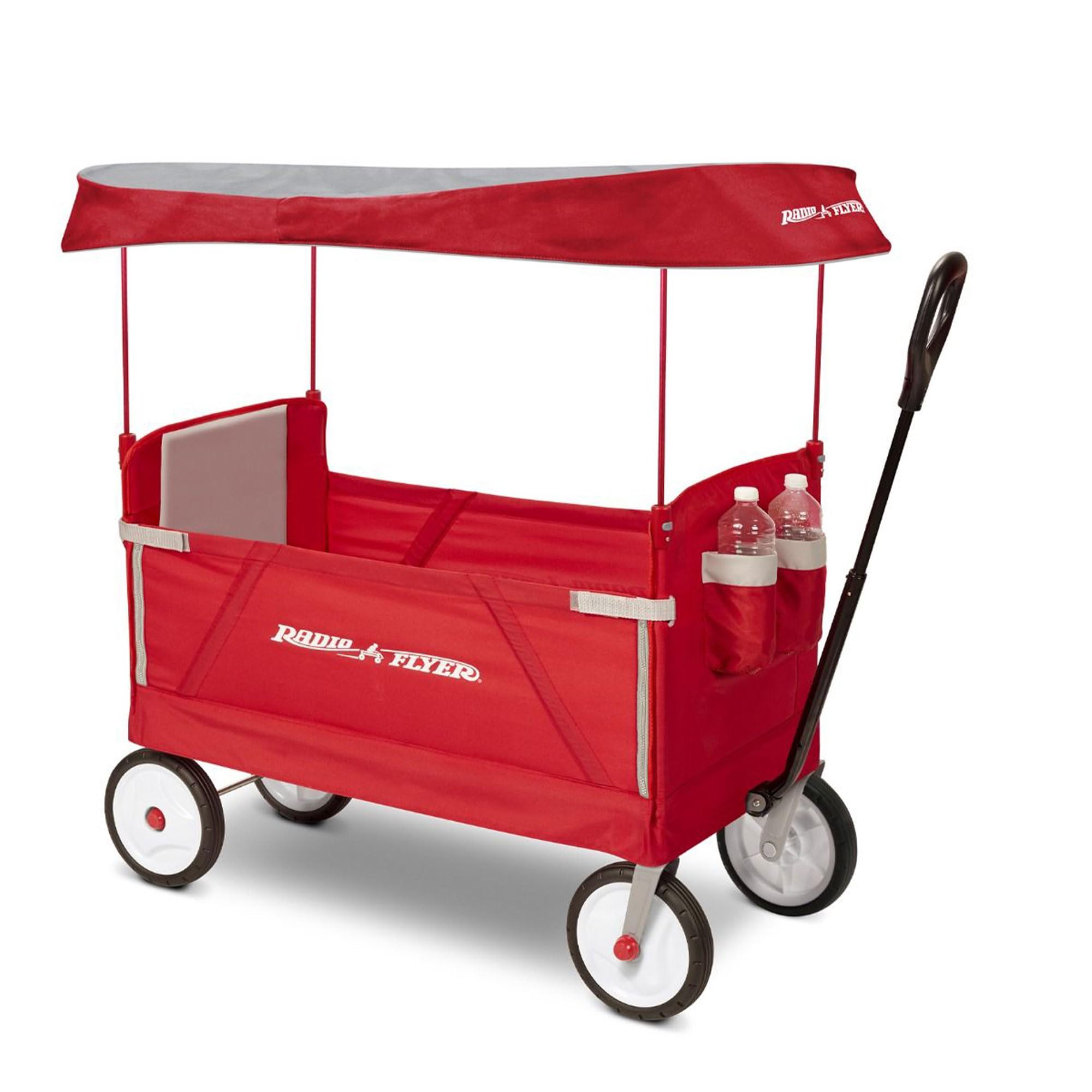 3 in 1 EZ Fold Stroller Wagon with Canopy and Adjustable Handle, Red