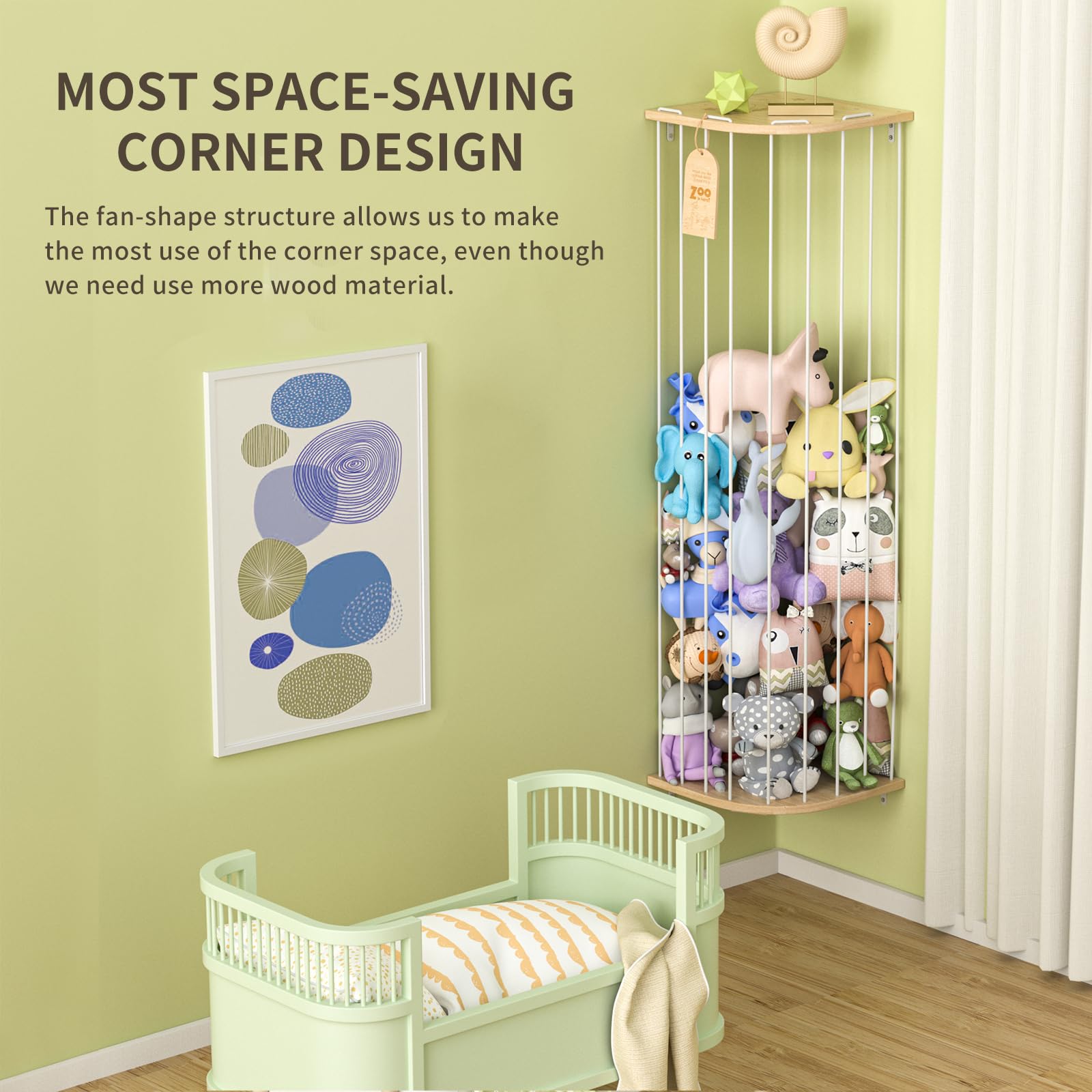 Corner Stuffed Animal Storage Shelf with Adjustable Height