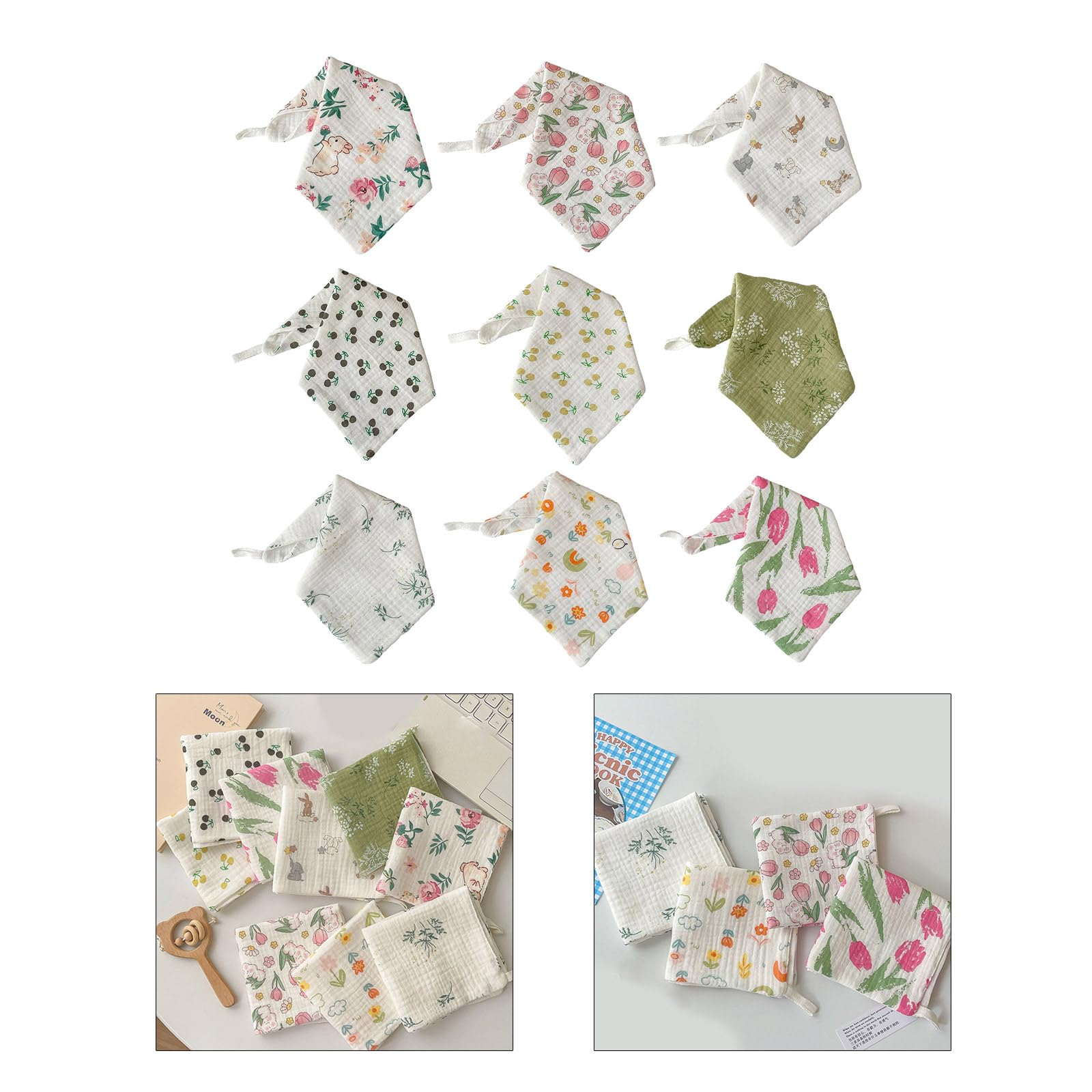 Square Baby Face-Towel Bibs for Girls & Boys 10"X10"