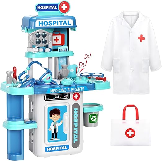 Kids, Pretend Doctor Playset for Toddlers with Cart, Costume