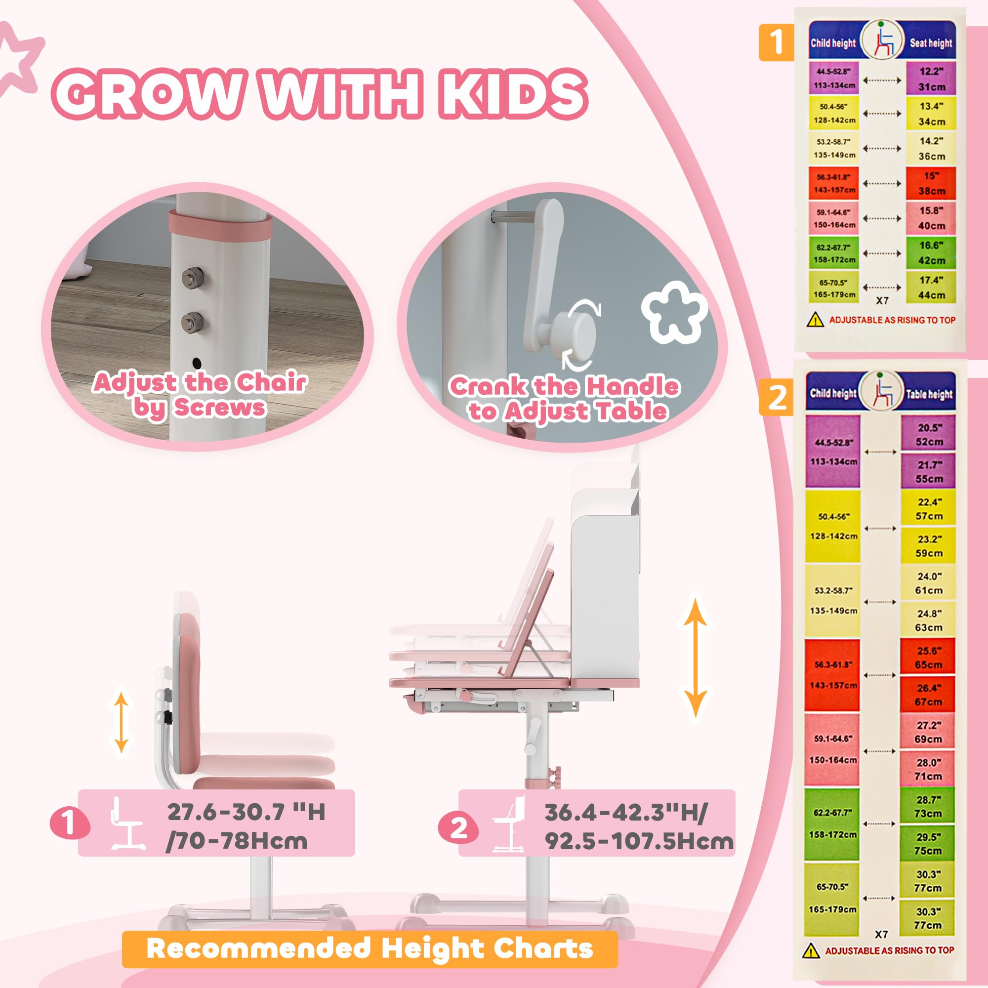 Height Adjustable Kids Study Desk and Chair Set