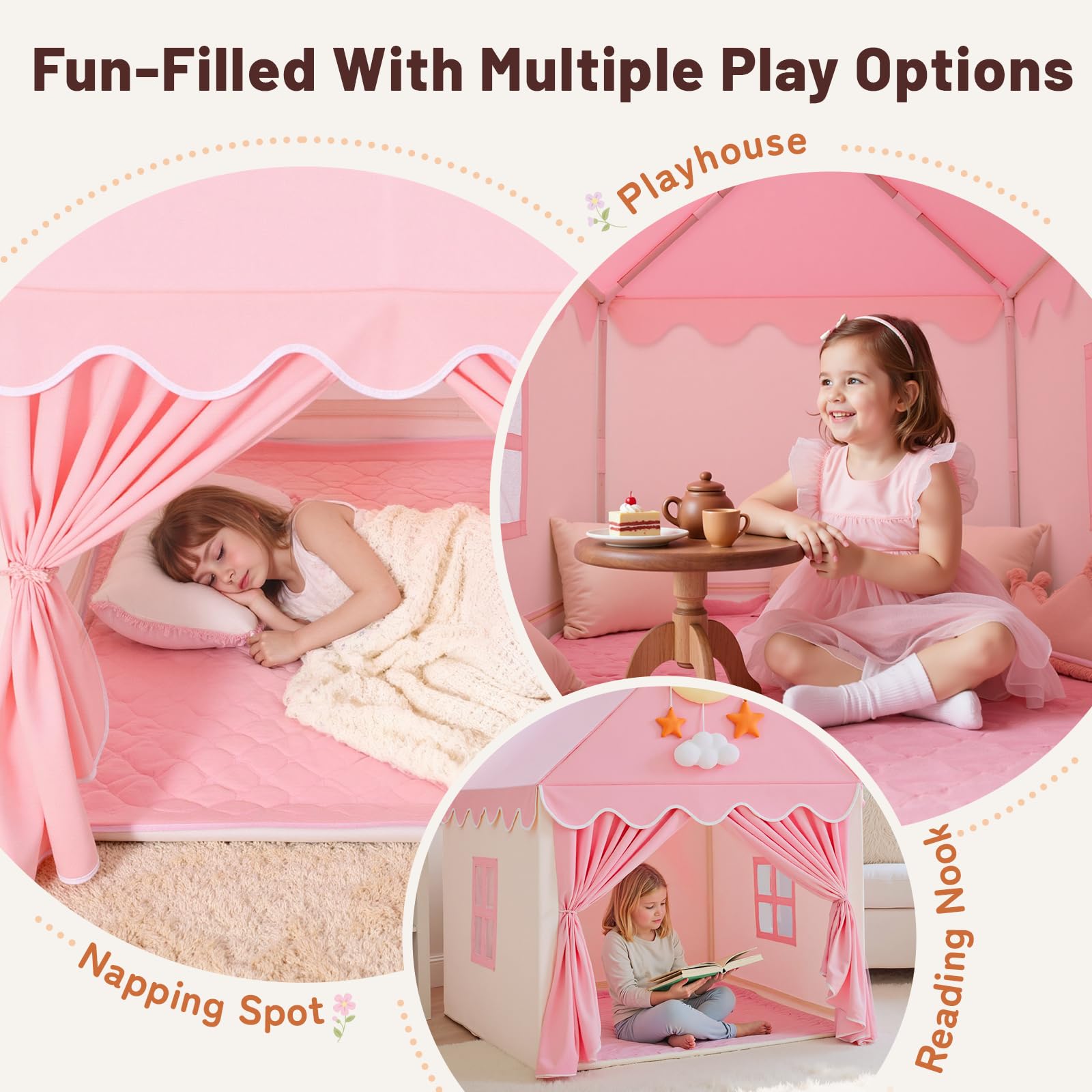 Large Pink Princess Castle Play Tent for Girls