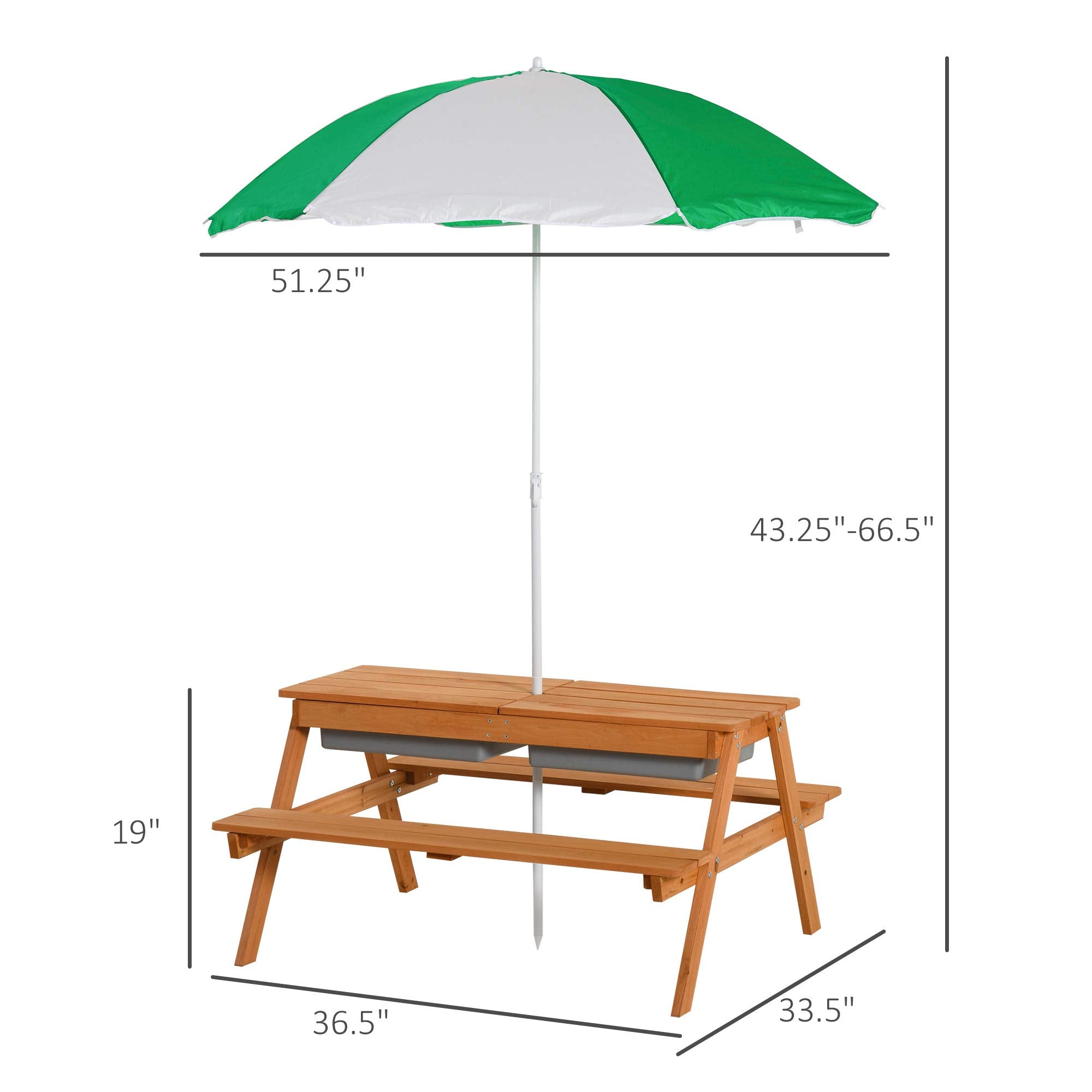 Kids 3-in-1 Sand Water Picnic Table with Umbrella