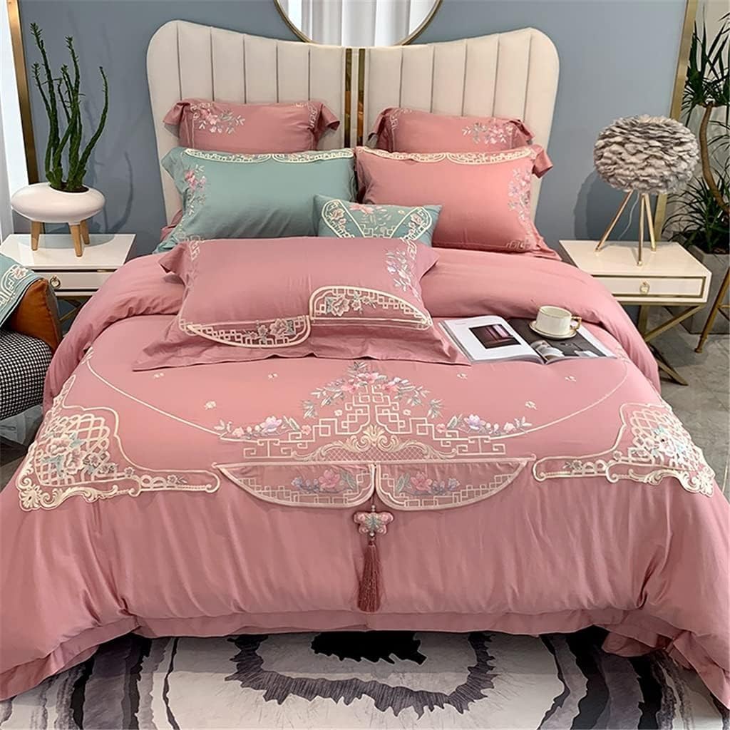 Cotton Embroidered Duvet Cover Set with Lace Trim