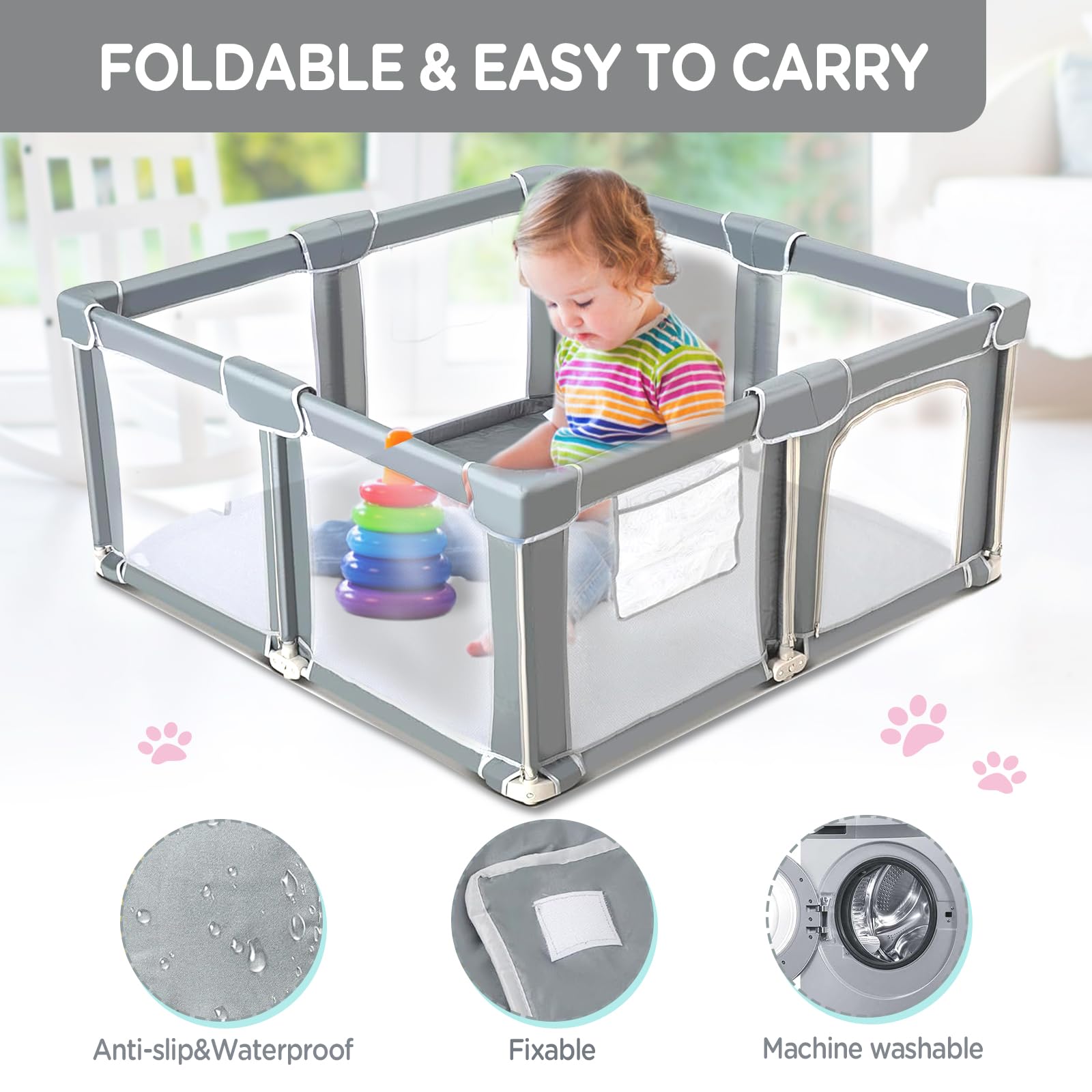 Foldable Baby Playpen with Breathable Mesh