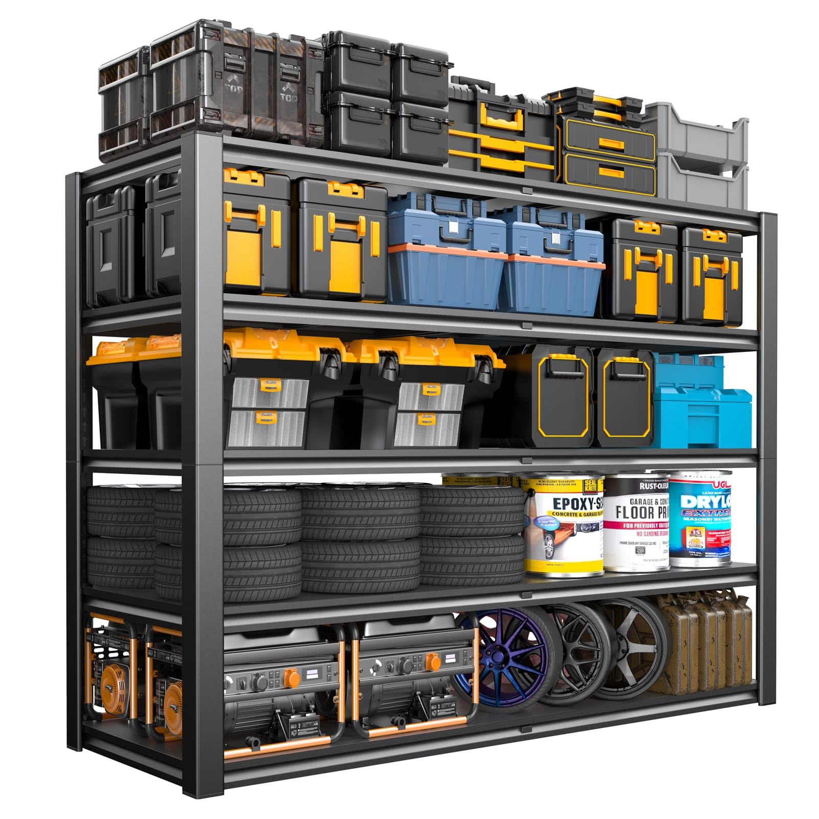 60" Wide Heavy Duty Garage Shelving, 5 Tier Commercial Shelving