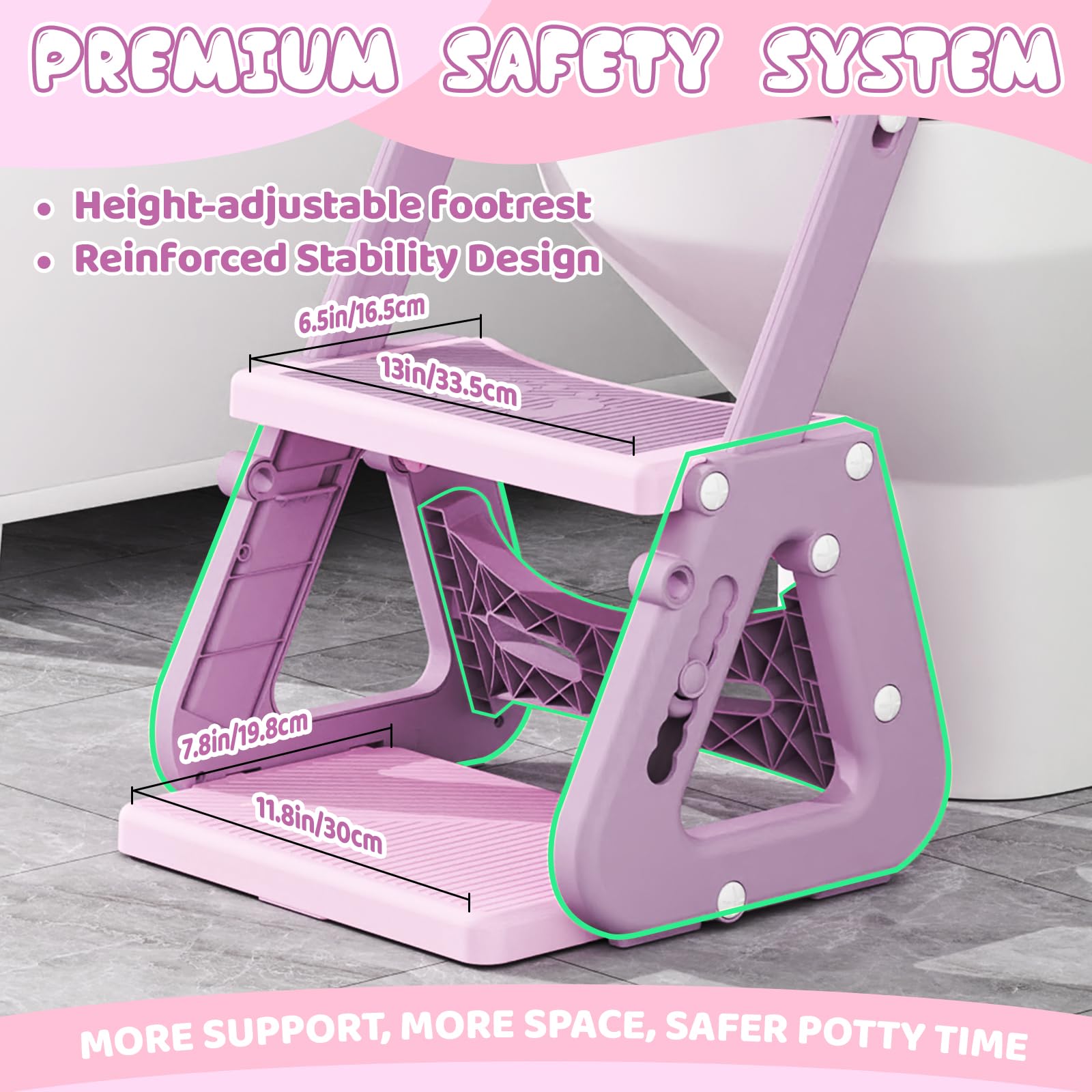 Potty Training Seat, Upgrade 2 in 1 Potty Training Toilet with Step Stool Foldable Toddler Toilet Seat for Kids Boys Girls Toddler Potty with Splash Guard Anti-Slip Pad Adjustable Ladder & Seat Height