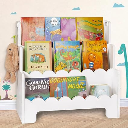 Kids Bookshelf Wooden 3-Tier, Scalloped Book Shelf for Kids Rooms