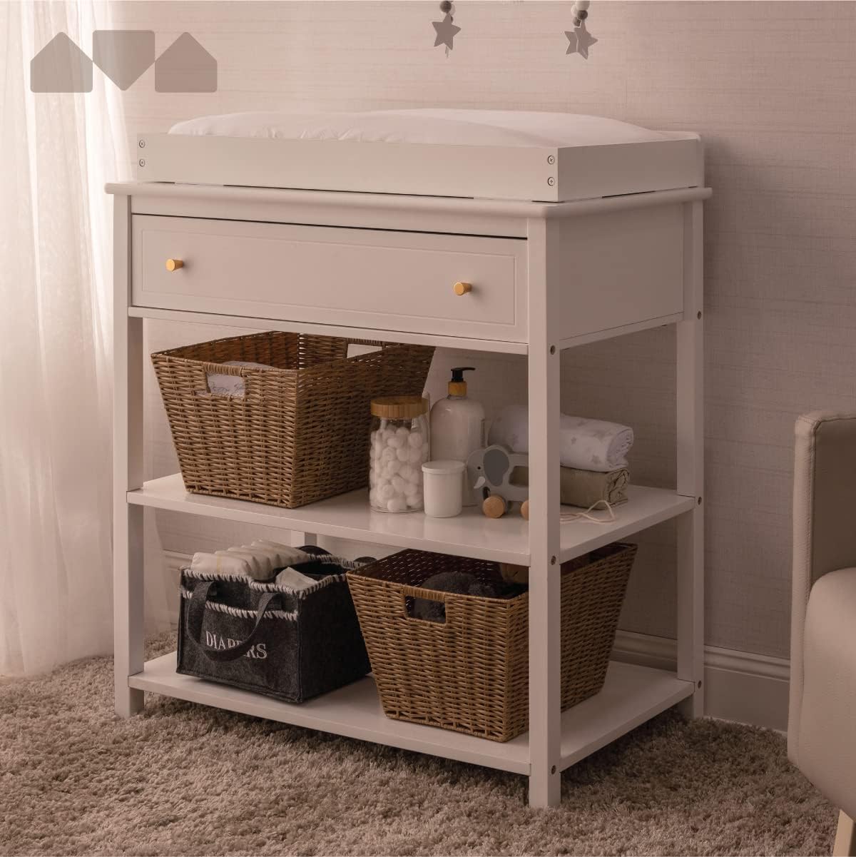 Dresser and Baby Changing Table with Storage & Removable Diaper