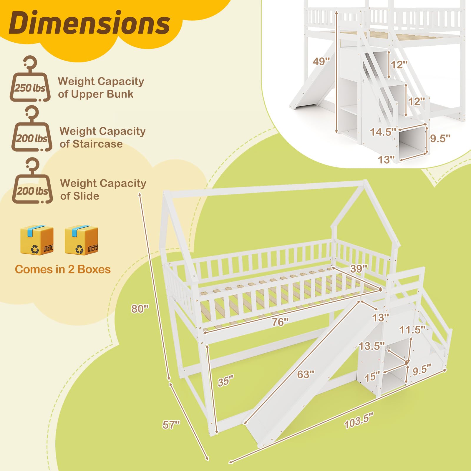 Twin Bunk Bed with Slide and Stairs