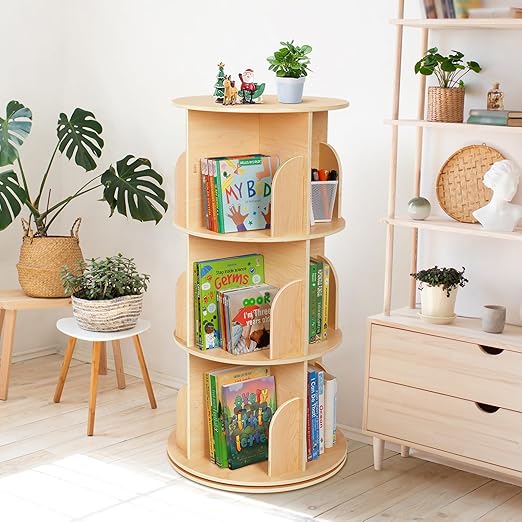 Rocket Rotating Bookshelf for Kids, 360 Display Spinning Bookshelf