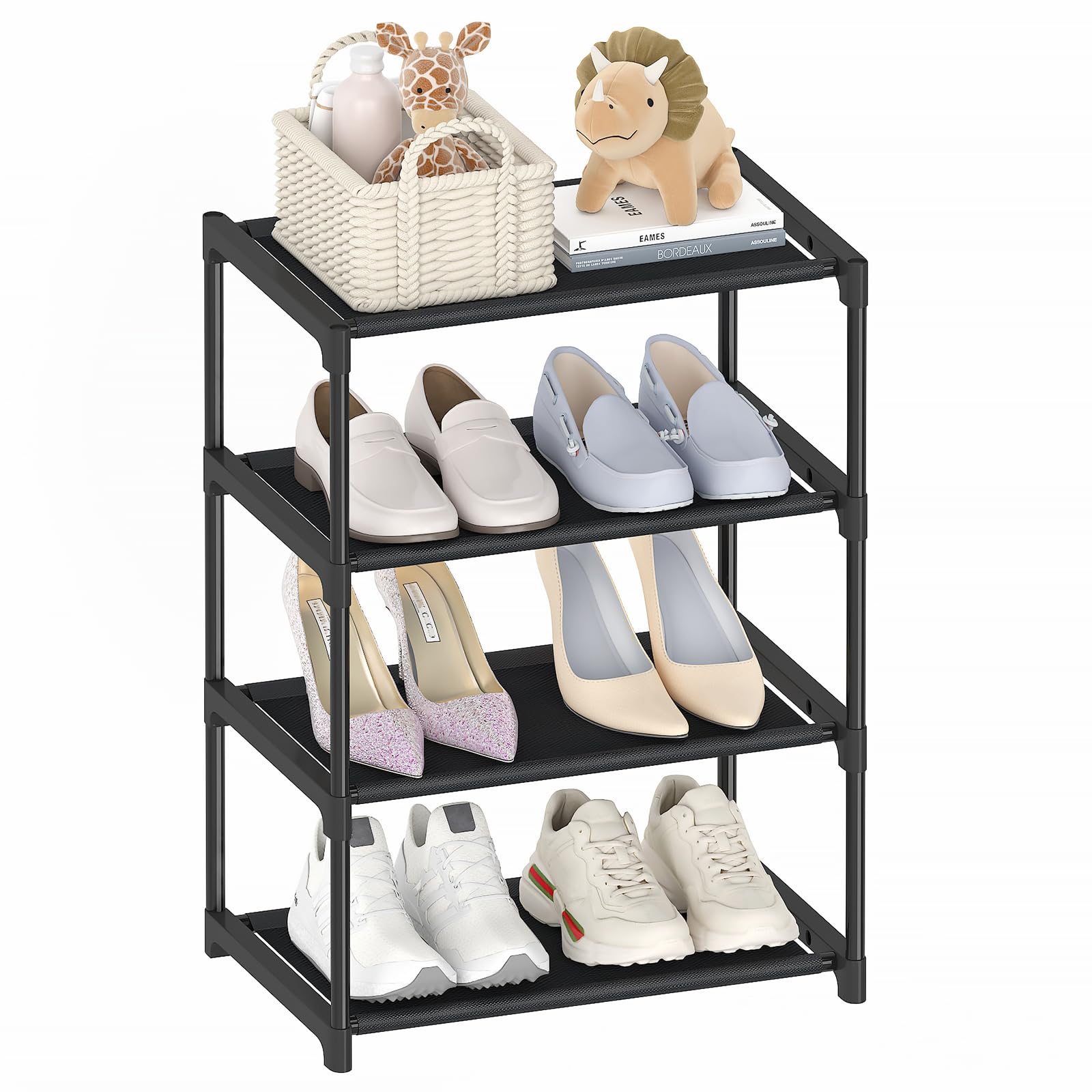 r 4 Tier Small Shoe Rack, Narrow Stackable Kids Toddler
