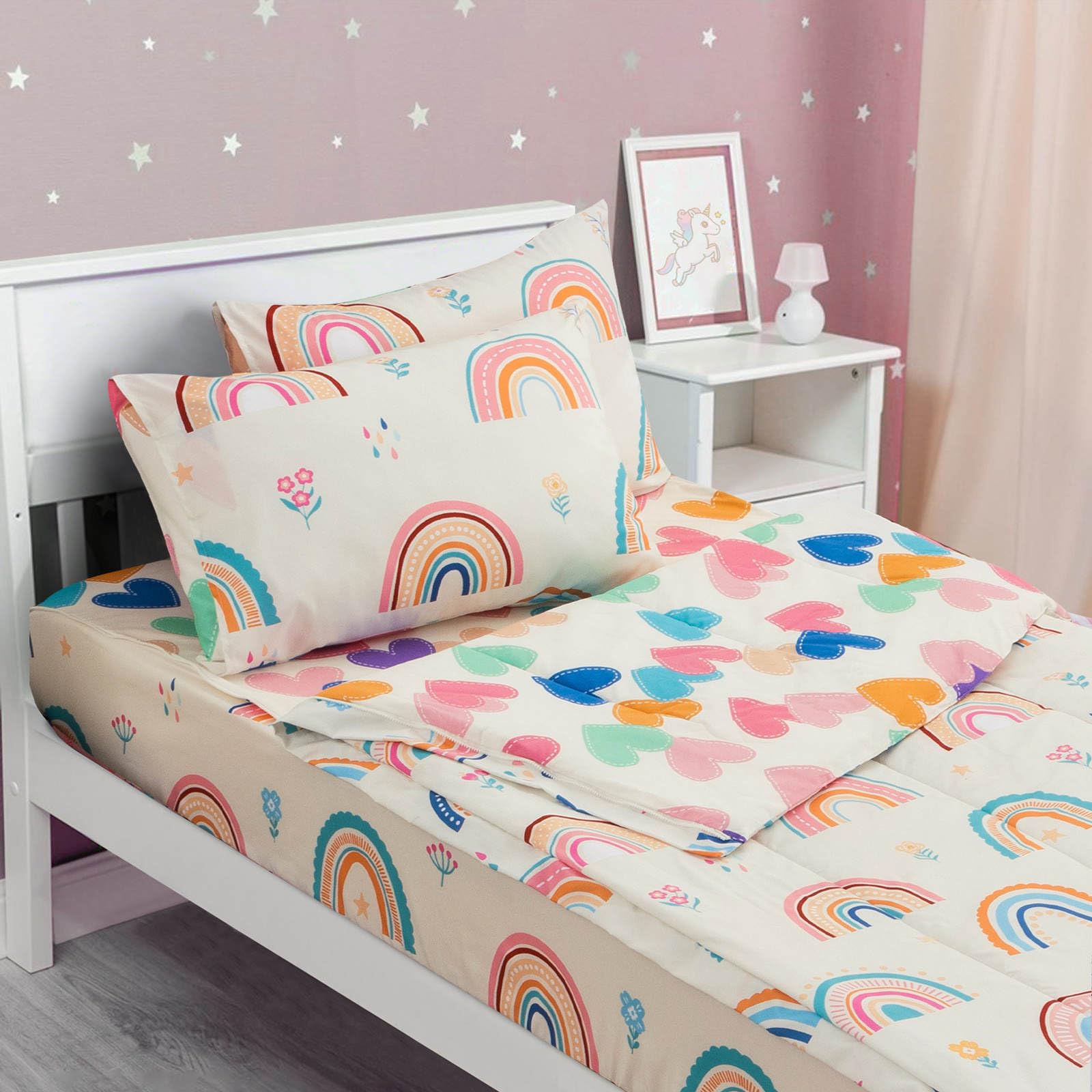Rainbow Flowers Theme Durable Zipper Bedding for Kids Boys Girls