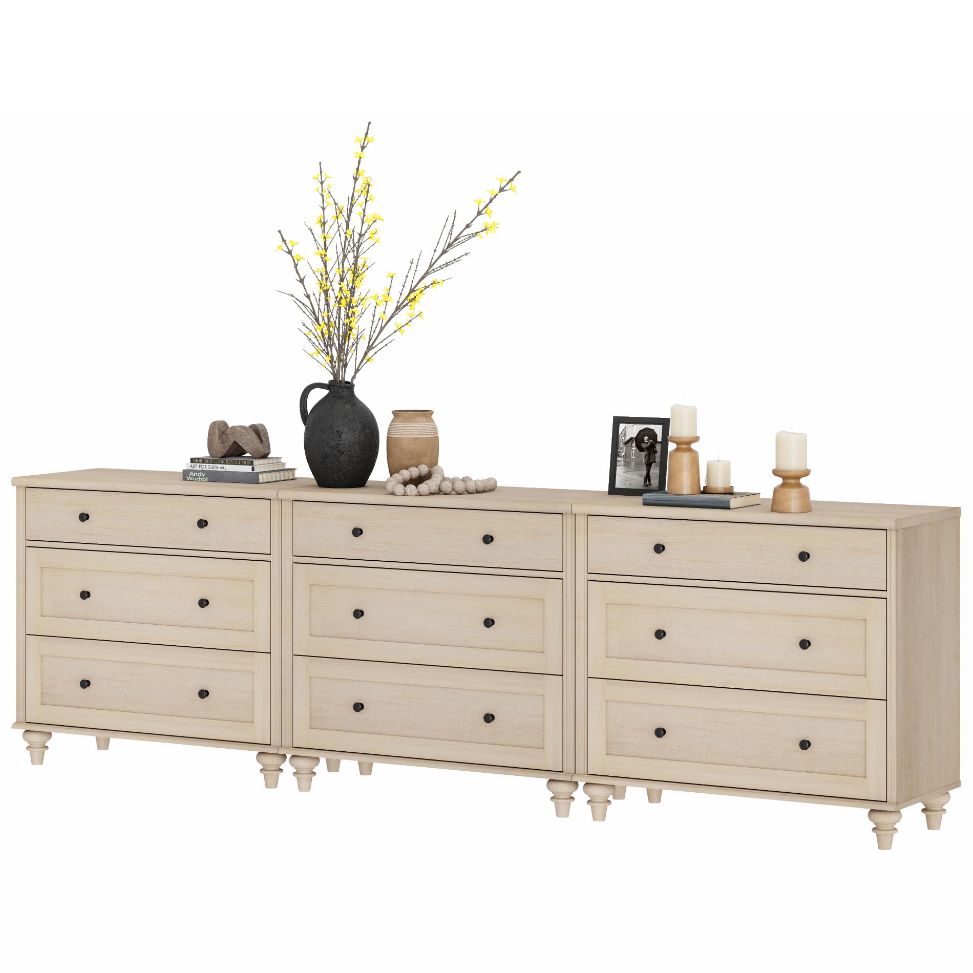 WAMPAT Kids Dresser with 9 Drawers, Baby Dressers with Wide Chest of Drawers, Mid Century Modern Wooden Closet Storage Organizer, Large Wood Dressers for Bedroom, Nursery, Hallway, Beige, 102 inch