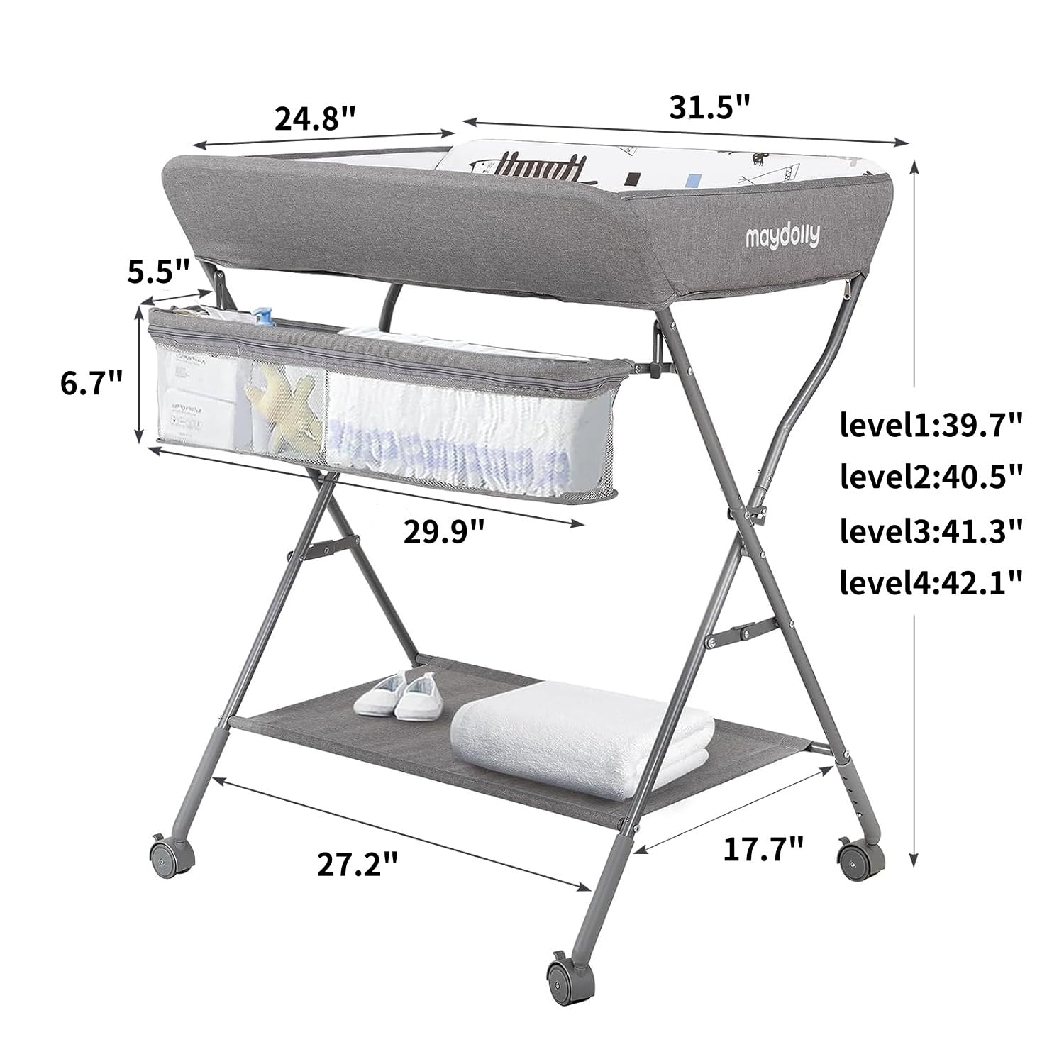 Adjustable Height Baby Changing Table with Wheels