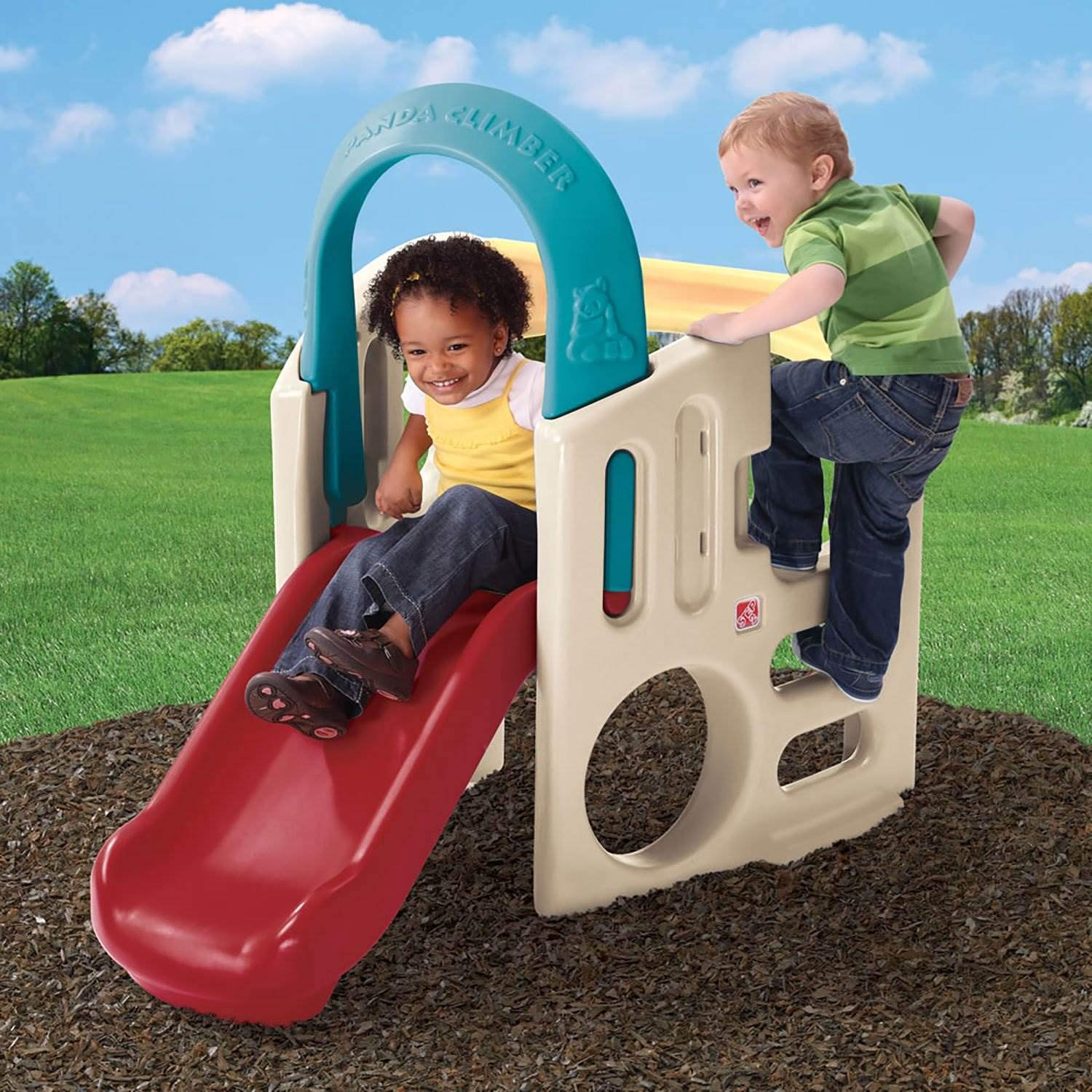 Panda Climber | Outdoor Toddler Activity Playset, Tan/Red/Yellow/Blue